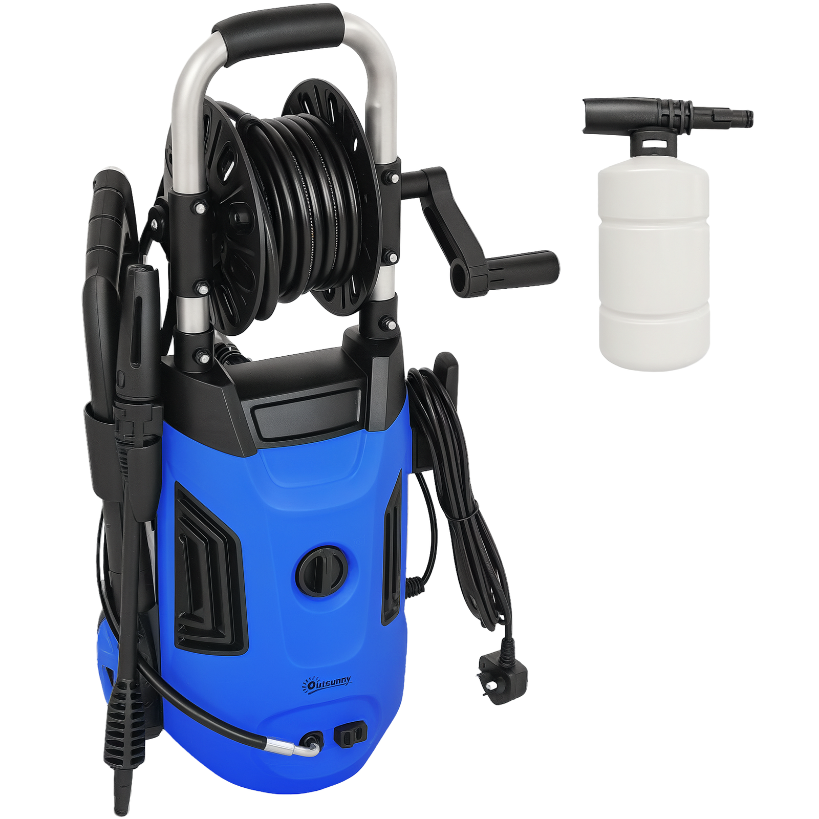Outsunny 1800W Power Washer 150 Bar Pressure 6M Hose and Hose Reel, Blue