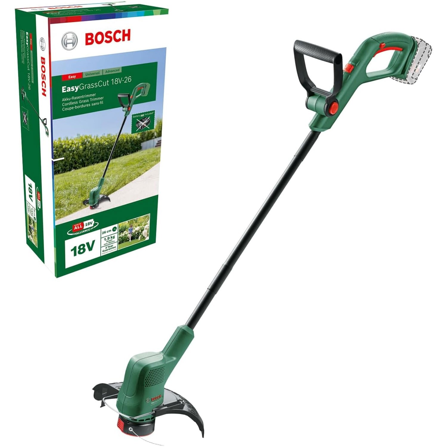 Bosch EasyGrassCut 18V-26 Cordless Grass Trimmer 26cm Cutting Width Green
