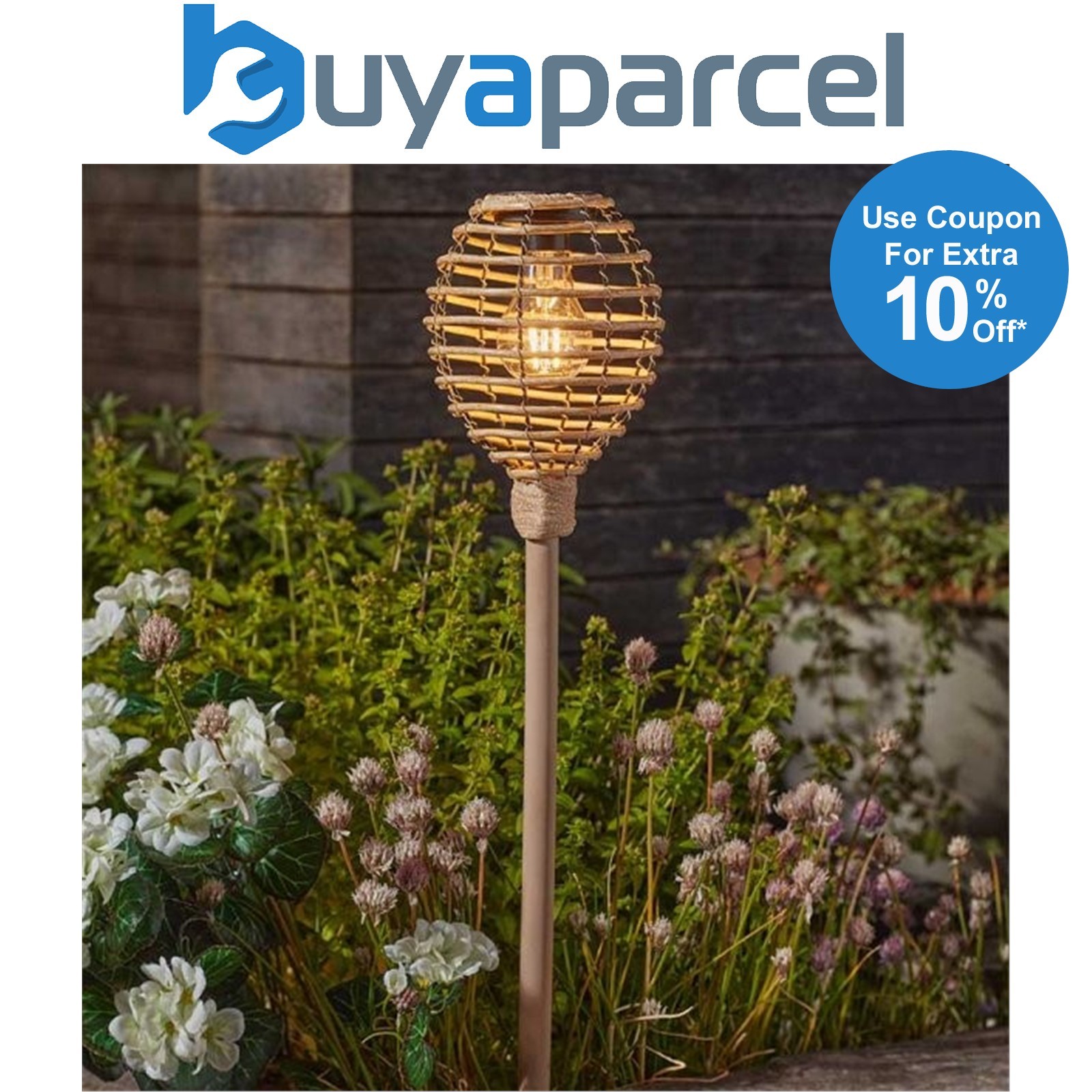2x Smart Garden Lumina Rattan Post Stake Bollard Ground Path Solar Light Natural