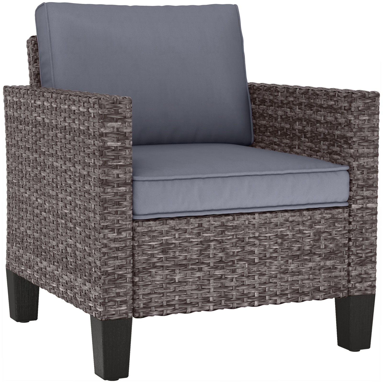 Outsunny Single Rattan Chair, Garden Armchair with Cushions, Dark Grey