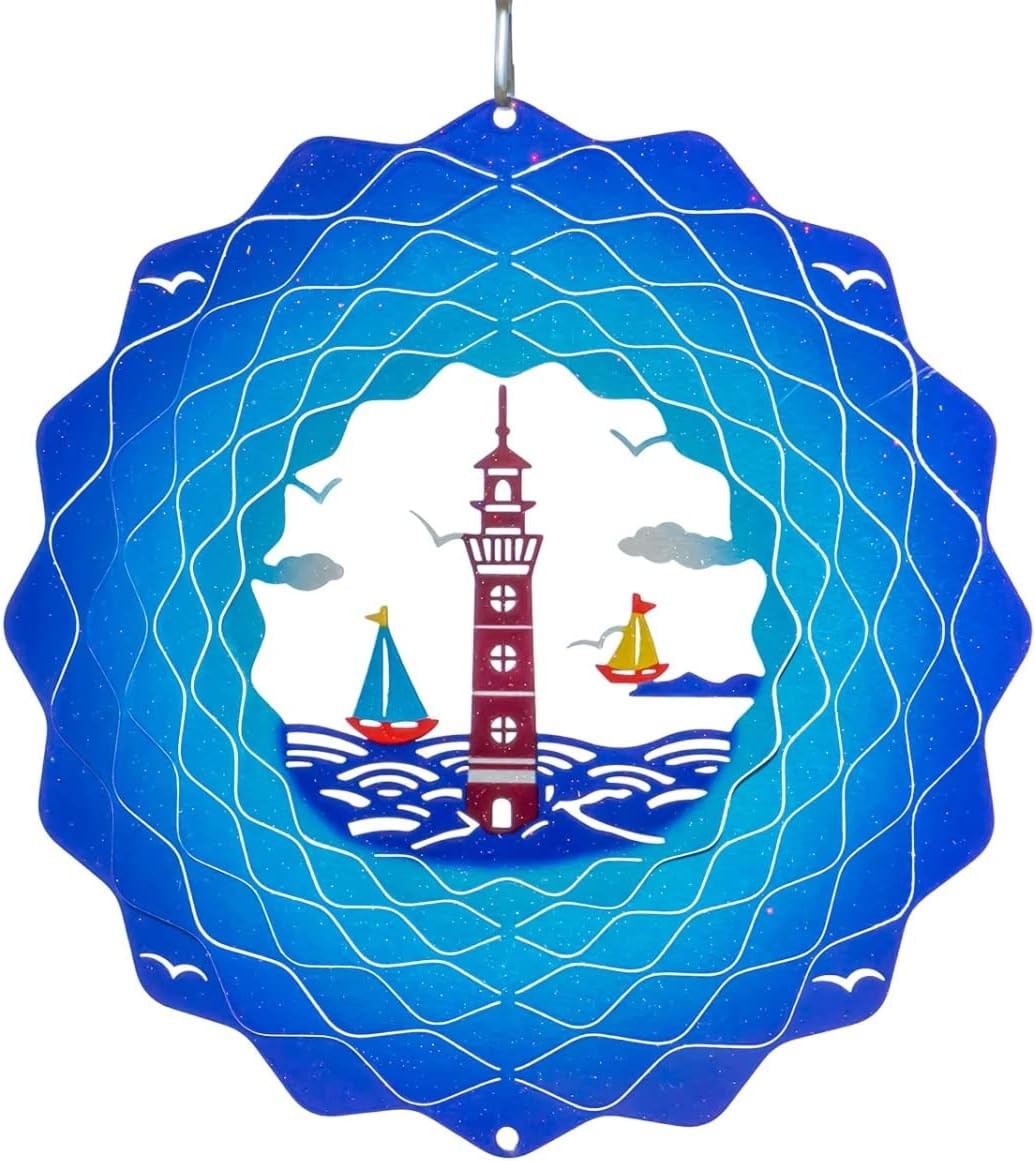 CIM Metal Wind Chime - Rainbow Lighthouse Blue - 200 mm - Smooth-Rotating Windm