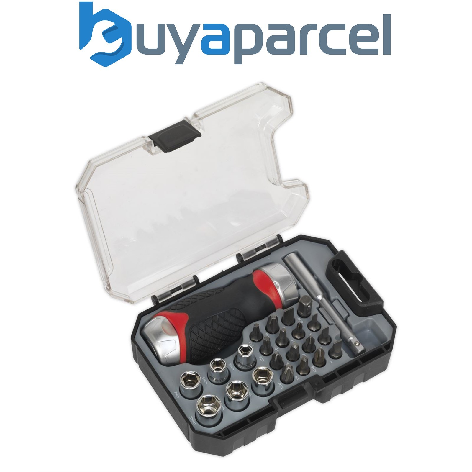 Sealey AK64906 Premier Fine Tooth Stubby Ratchet Screwdriver Socket & Bit Set 24