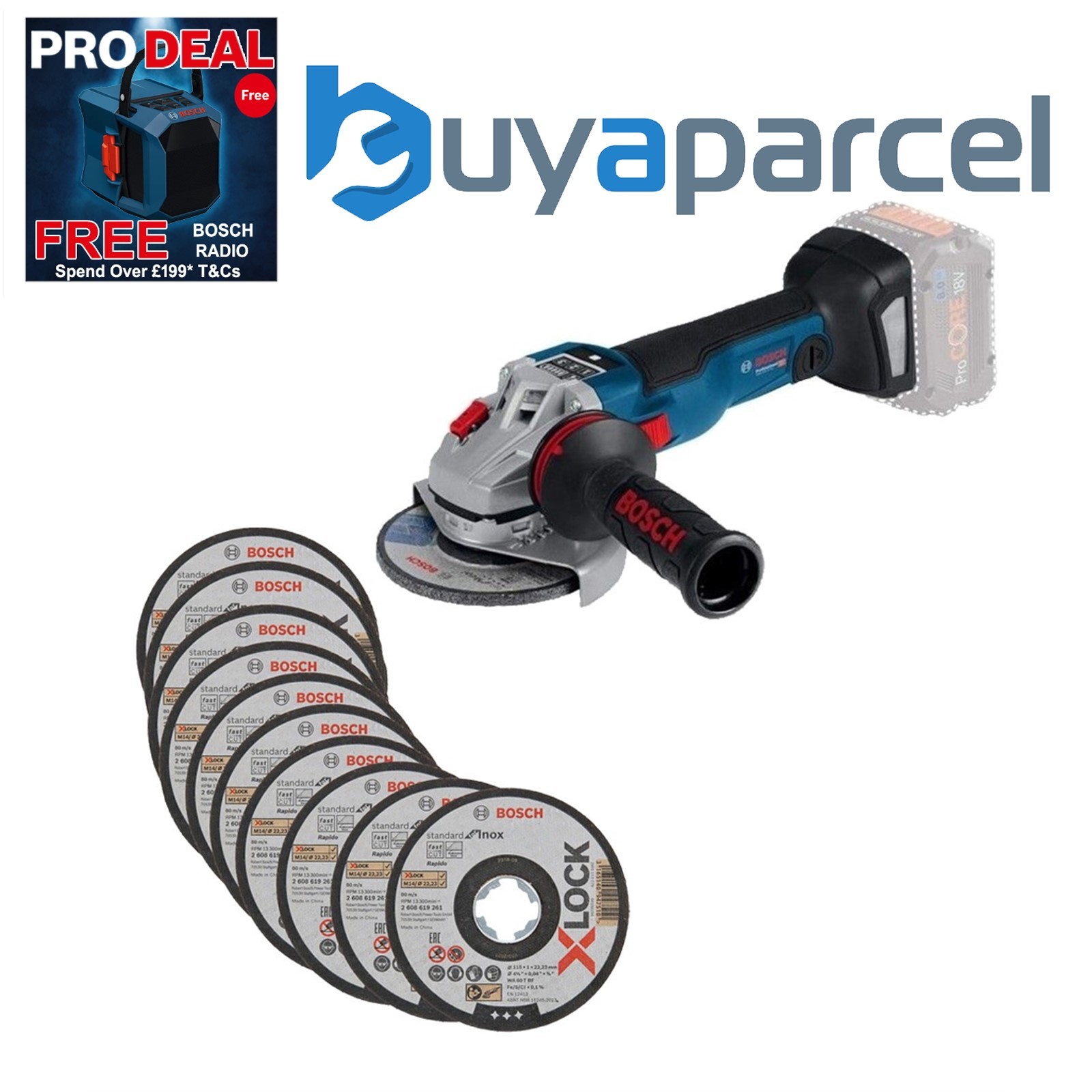 Bosch GWS V-10 115mm Brushless Cordless 18v Angle Grinder + X10 Cutting Discs