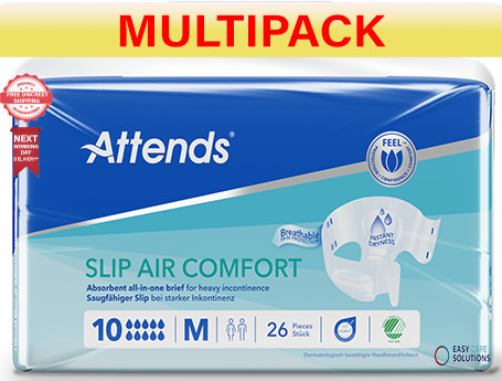 104 x Attends Slip Air Comfort Medium 10 |4 Packs of 26 | High Absorbancy