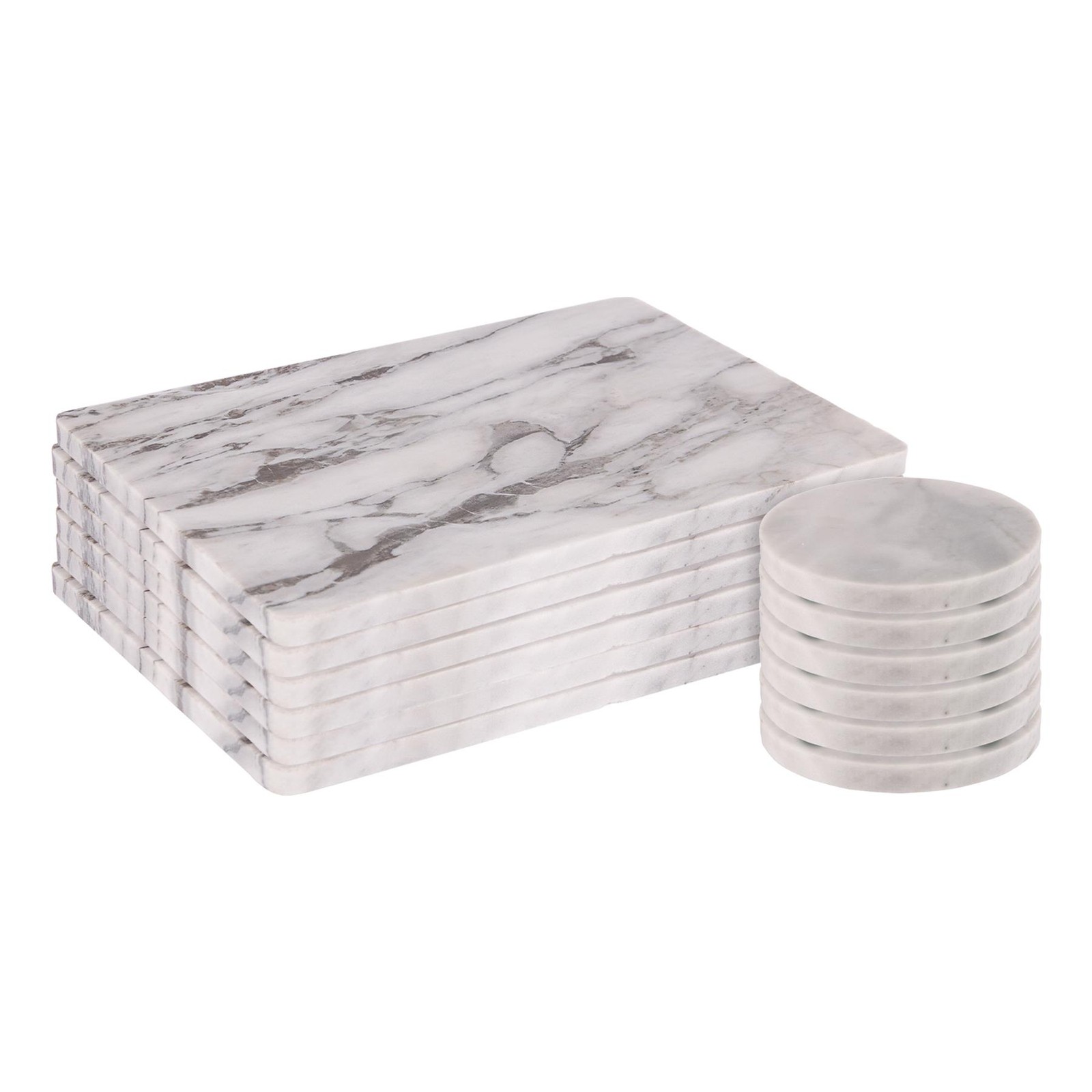 12pc Marble Placemats & Round Coasters Set Stone Kitchen Dining Setting White