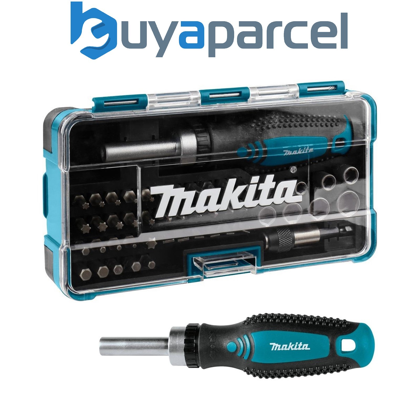 Makita B-36170 47 Piece Bit Set + Ratchet Screwdriver 1/4 Hex Shank Case B-28612