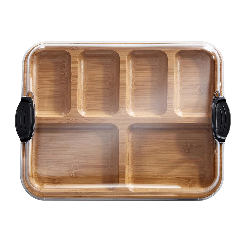 Bamboo Cutting Board with Lid, Black Handles, 11x14 Inch - Perfect for3395