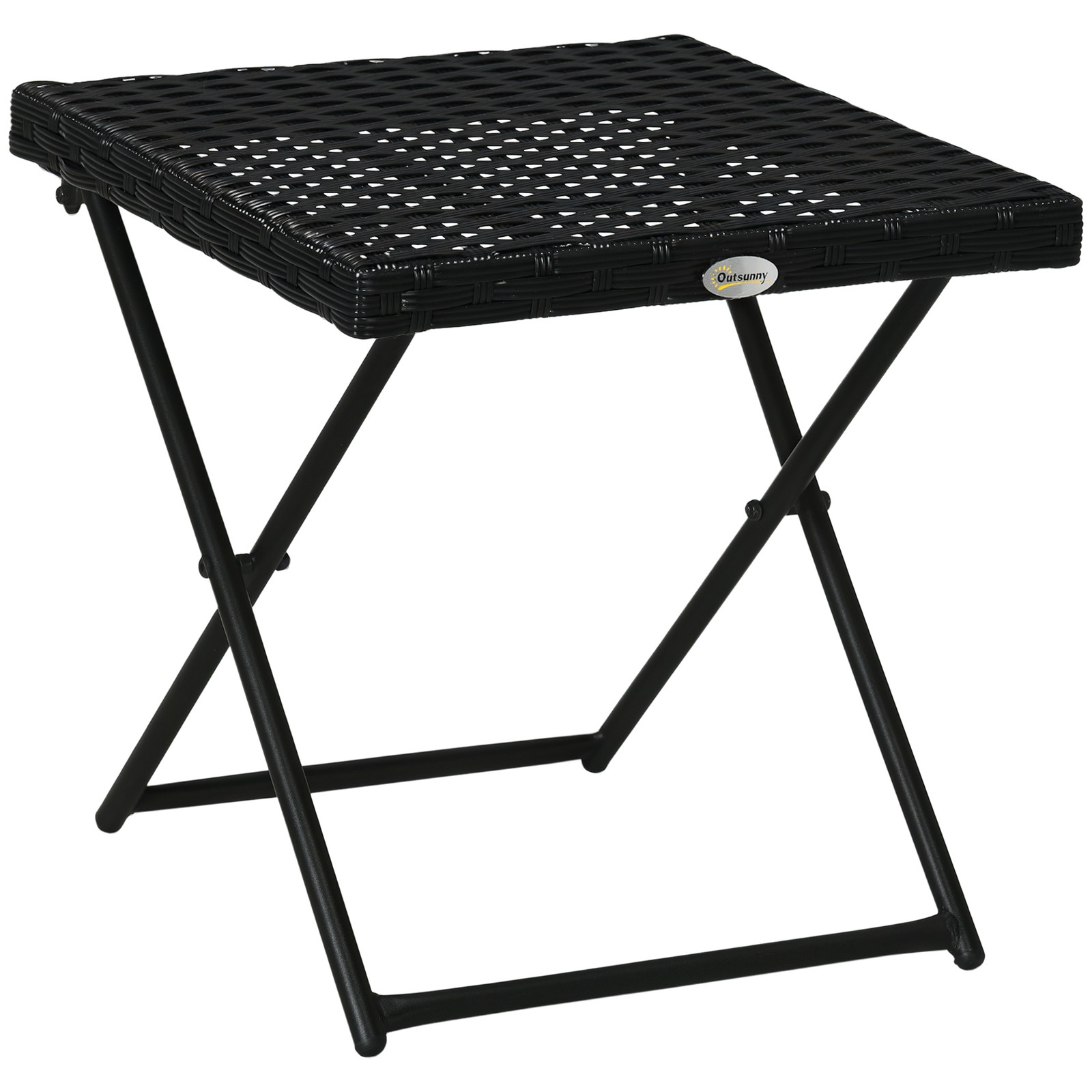 Outsunny Folding Square Rattan Coffee Table w/ Steel Frame Bistro Garden Black
