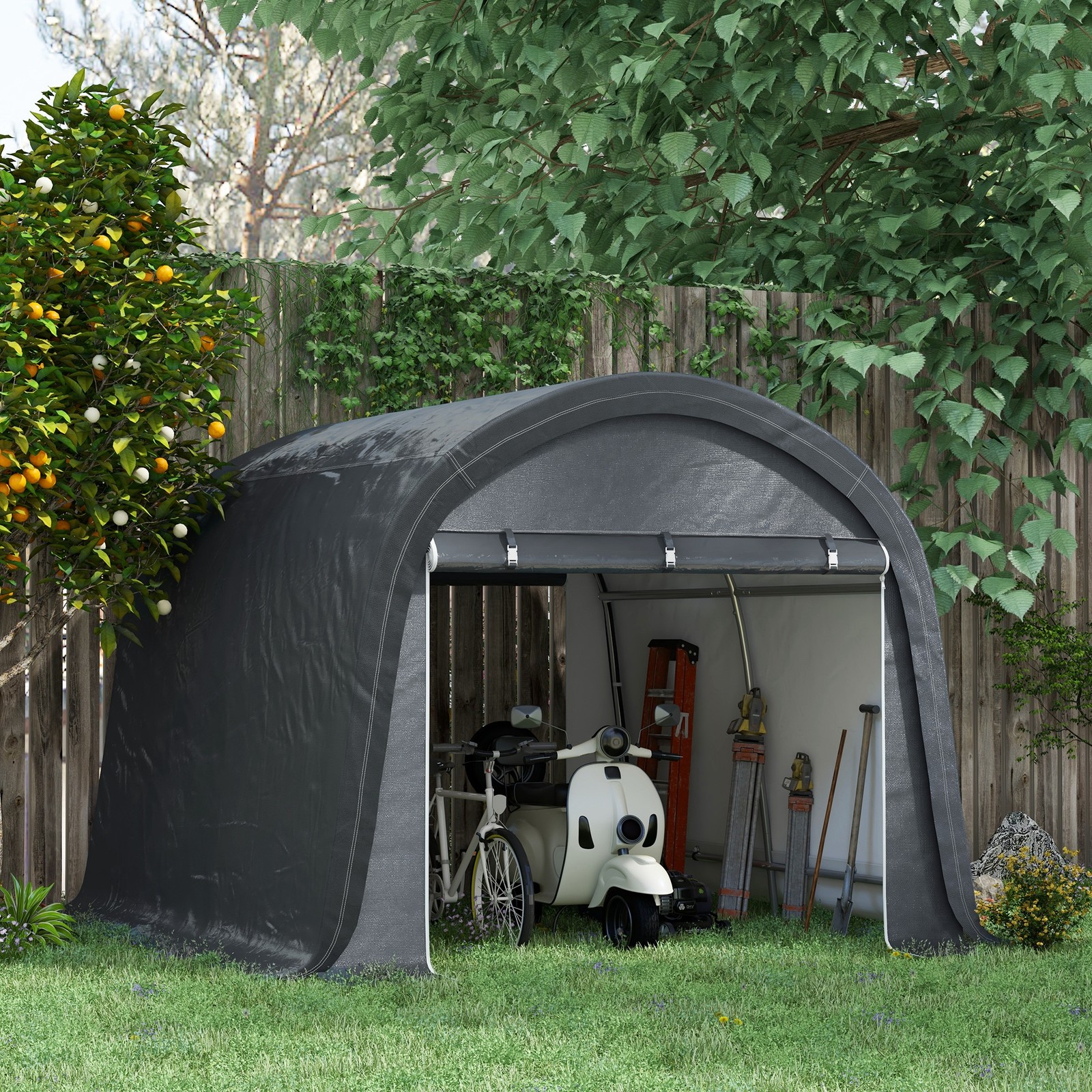 3 x 3(m) Garden Storage Tent, Heavy Duty Outdoor Shed, Grey