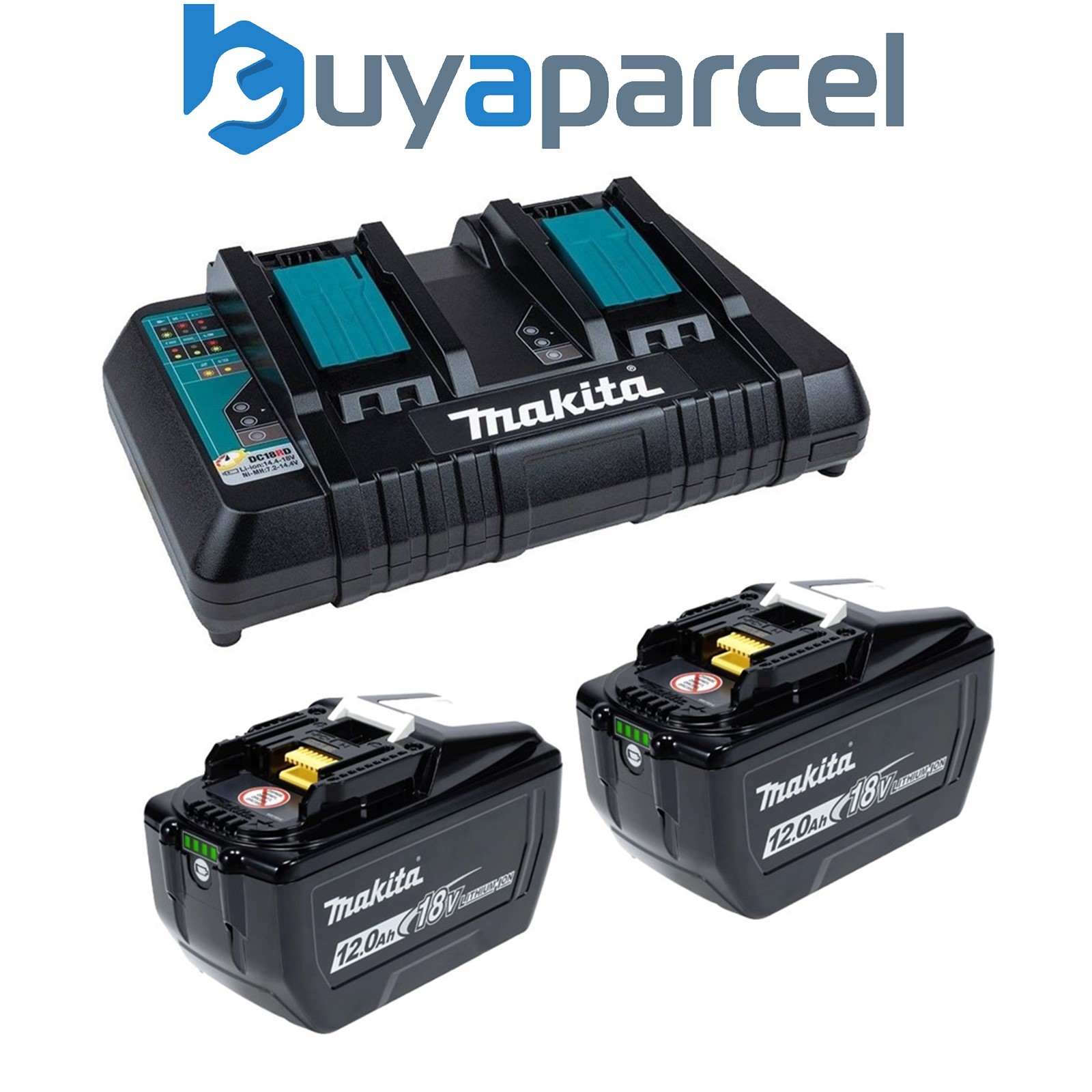 Makita BL18120 18v 2 x LXT 12.0ah Li-Ion Batteries + DC18RD Dual Port Charger
