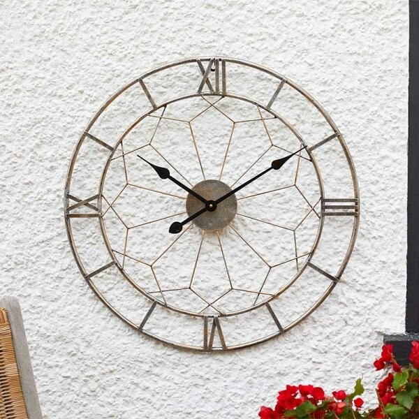 Large Garden Wall Clock 23.5'' Indoor Home Open Face Outdoor Round Decor Battery