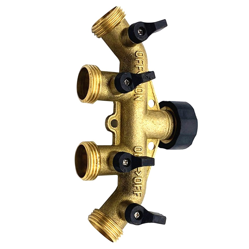 2X(4 Way Brass Hose Splitter, 3/4inch Brass Hose Manifold, Garden Hose7016