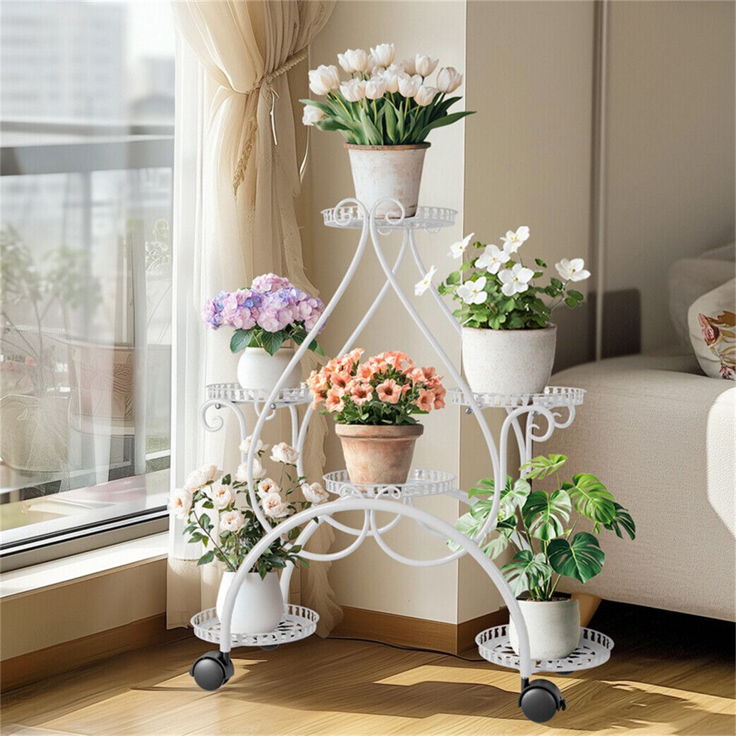 Large Mobile Plant Stand Flower Pot Holder Patio Garden Cart Display Rack