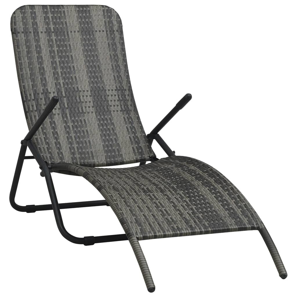 Folding Sun Lounger Poly Rattan Grey Foldable Outdoor Seating Sunbed vidaXL