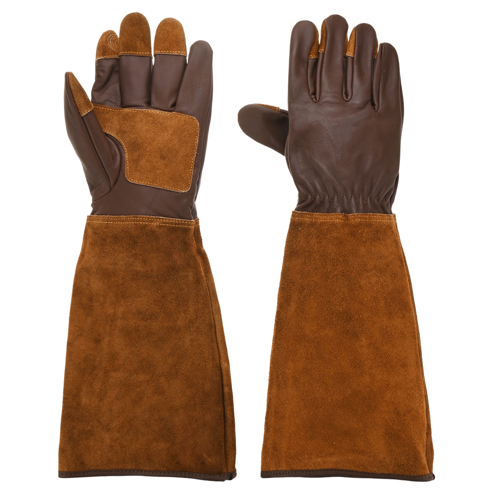 XL Long Gardening Gloves Cowhide Leather Pruning Garden Glove Brown