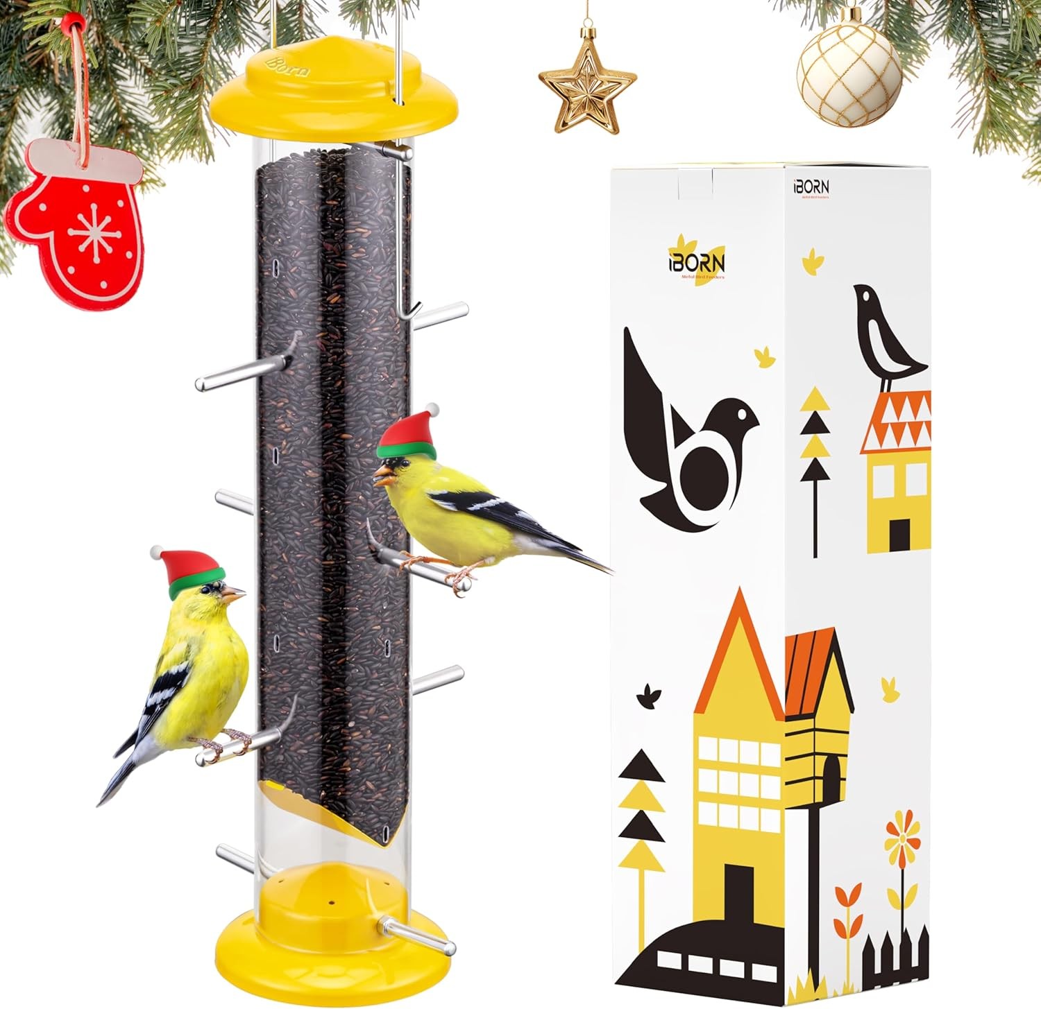 iBorn Nyjer Seed Feeder for Outdoors,Bird Seed Feeder Hanging,Niger Bird Feeder