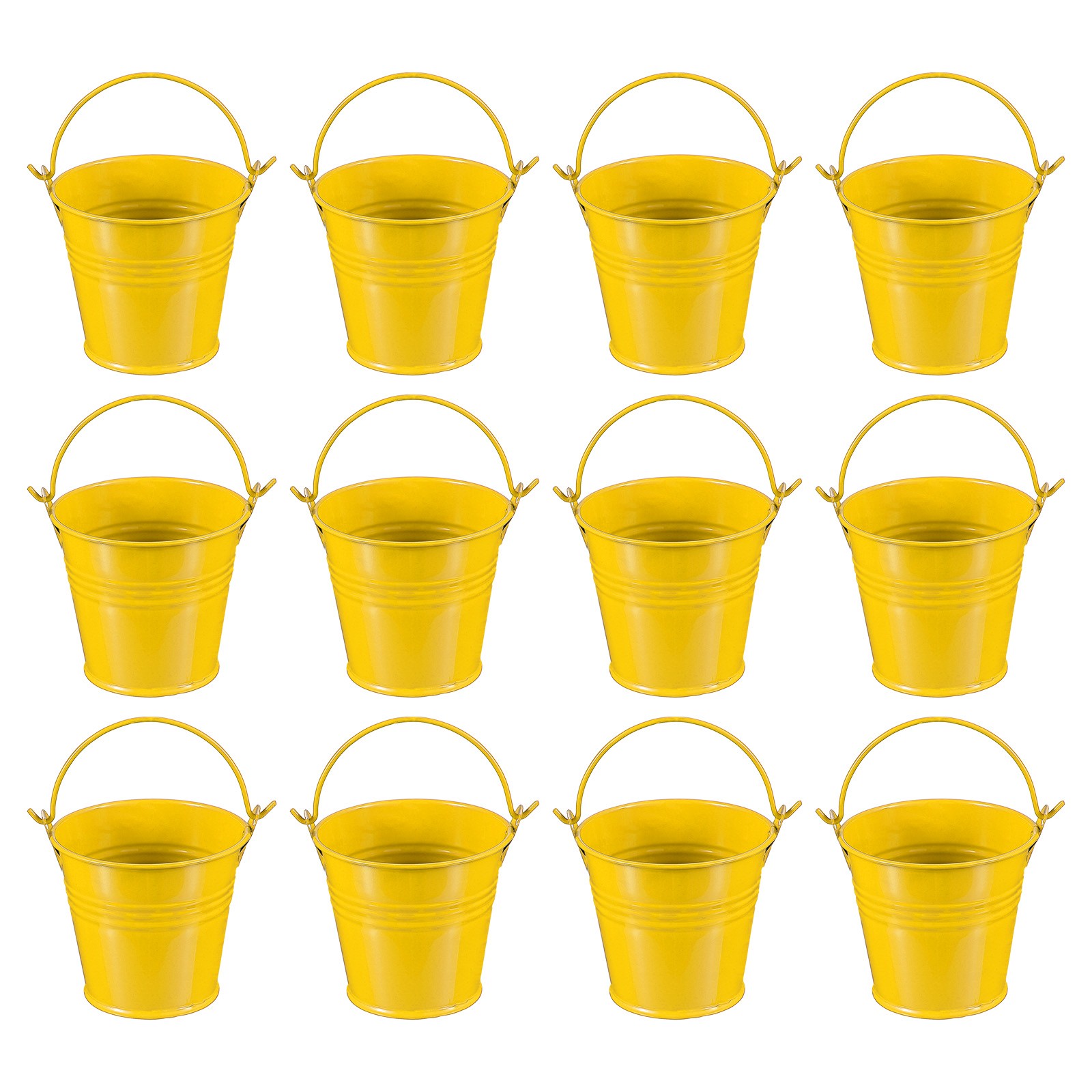 12 Pcs 2.7"x2.3" Small Metal Buckets with Handle Mini Galvanized Bucket Yellow