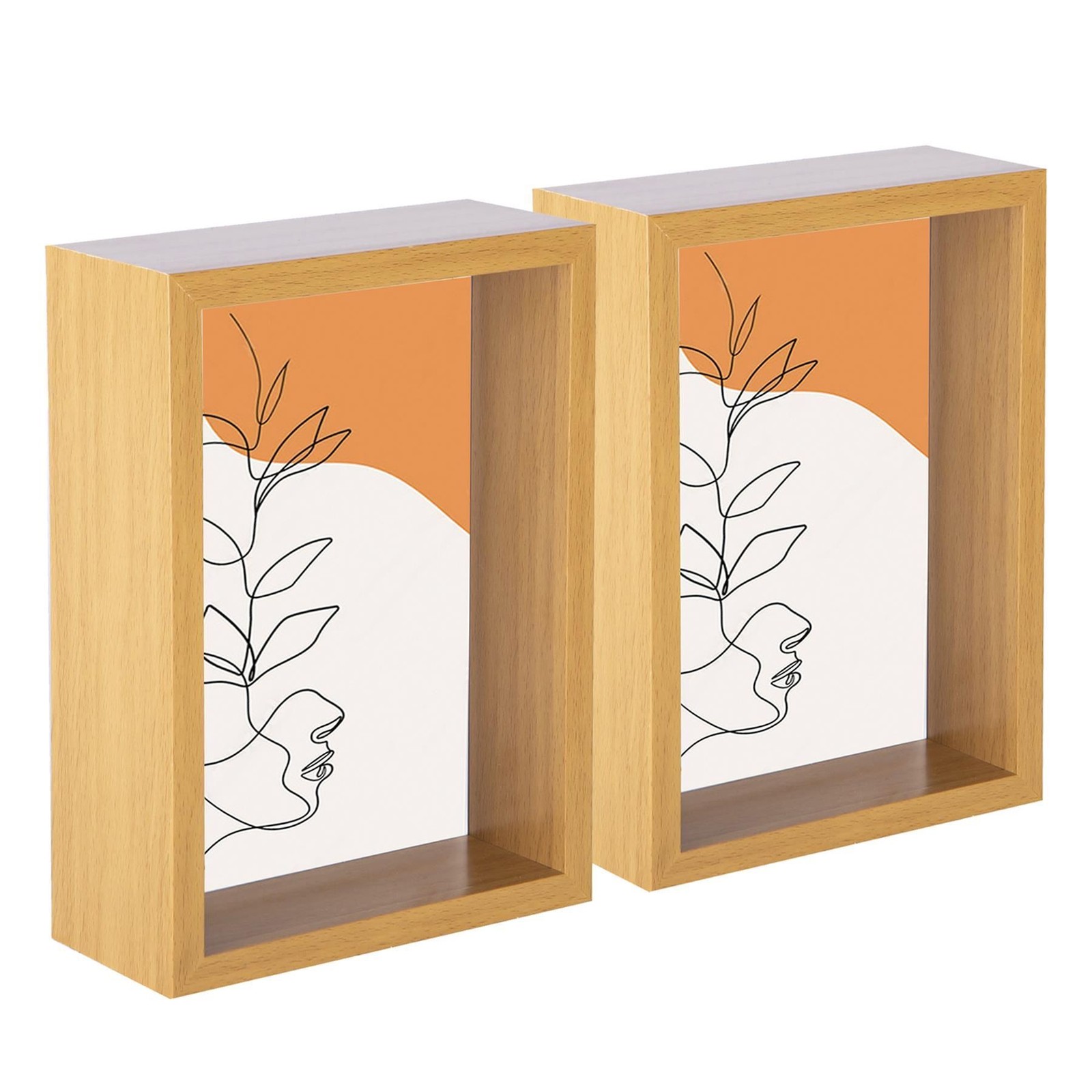 5x 3D Deep Box Photo Frames Standing Hanging Picture Display 5 x 7" Light Wood