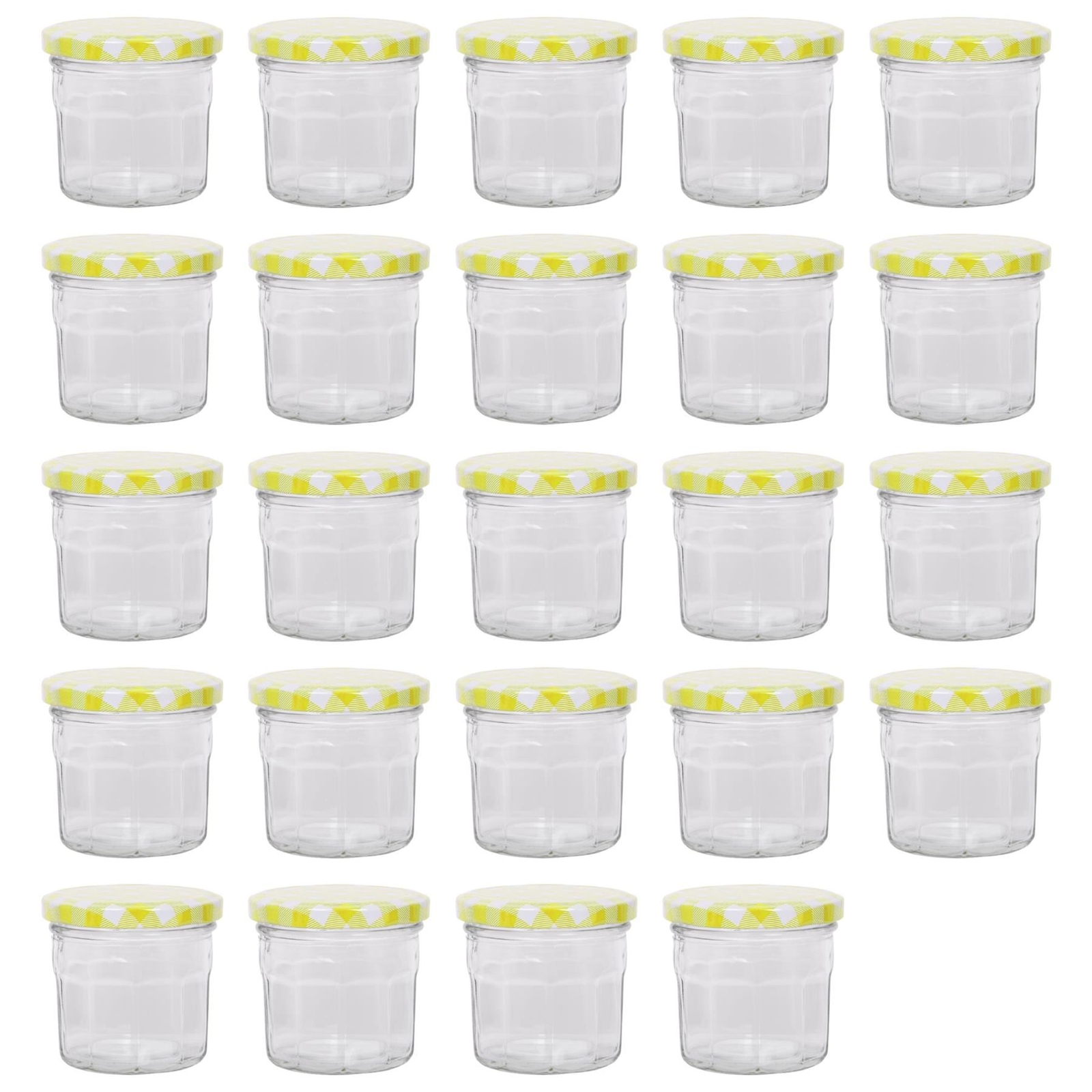 24x 130ml Glass Jam Jars with Yellow Gingham Lids Chutney Preserve Honey Storage