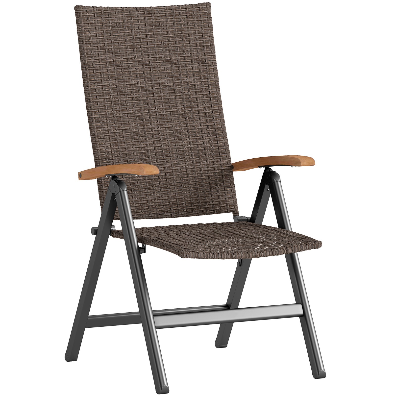 Outsunny Folding Rattan Garden Dining Chair with Reclining Back, Brown
