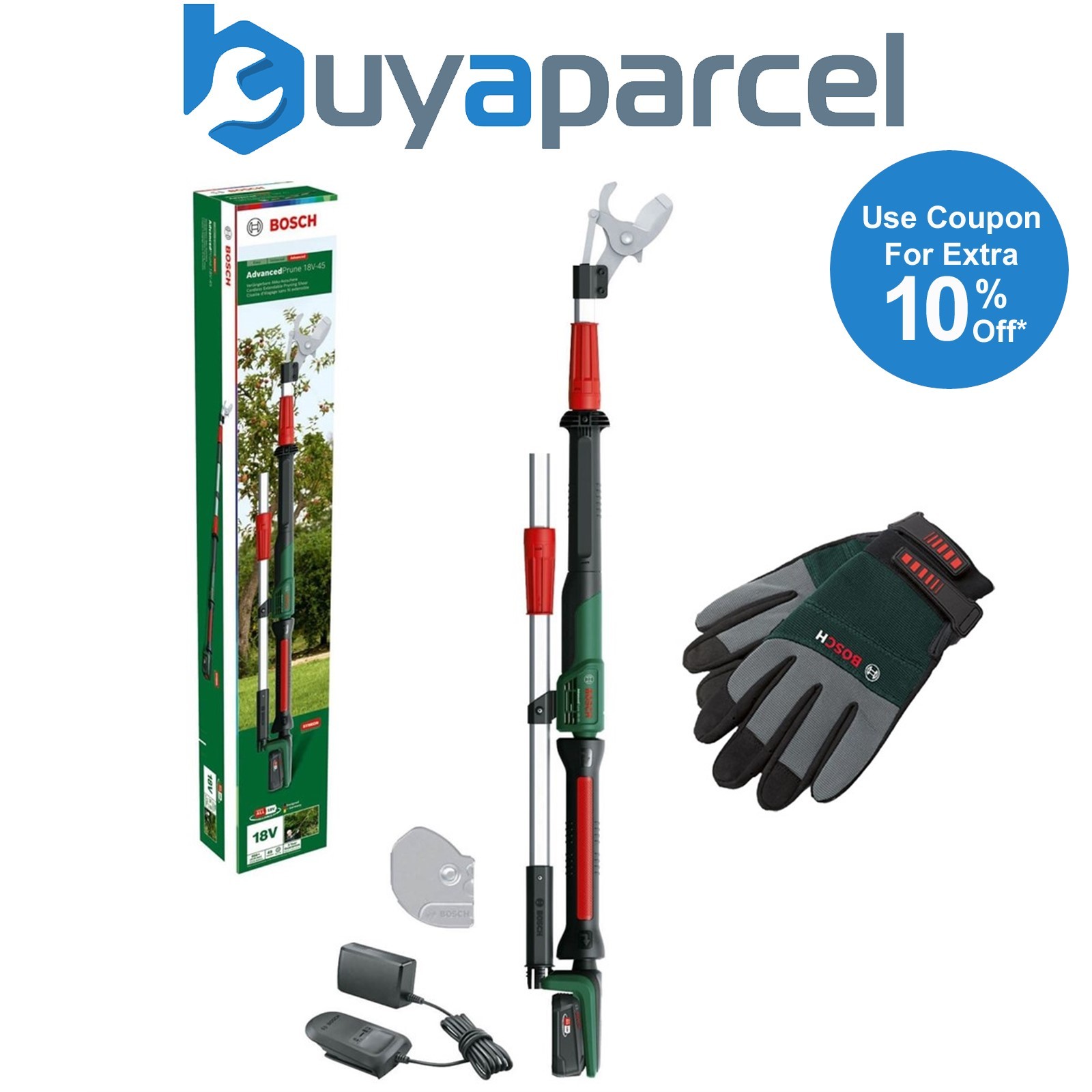 Bosch Advanced Prune 18V-45 Cordless Tree Pruner 18v Cutter Hedge 2.0Ah + Gloves
