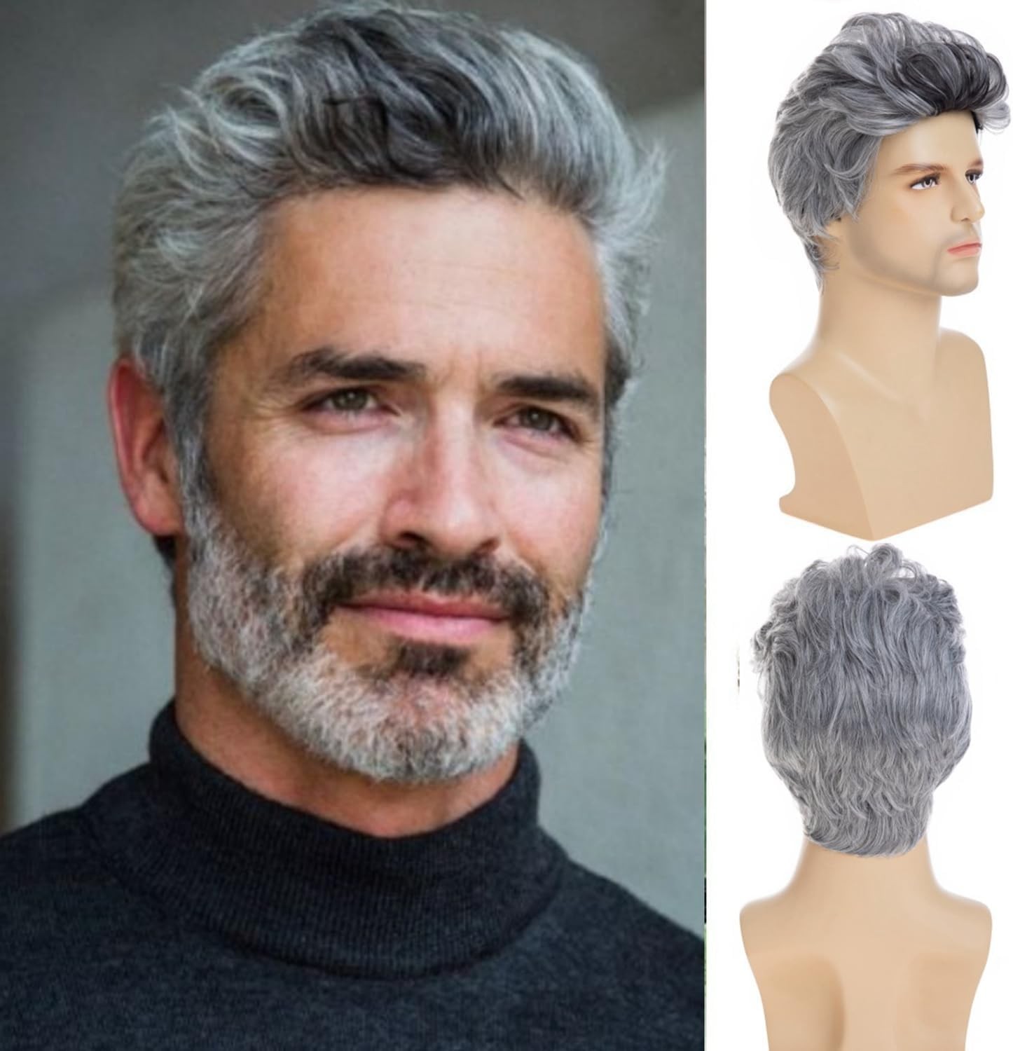Men Short Gray Wig Synthetic Heat Resistant Natural Halloween Cosplay Hair Wig