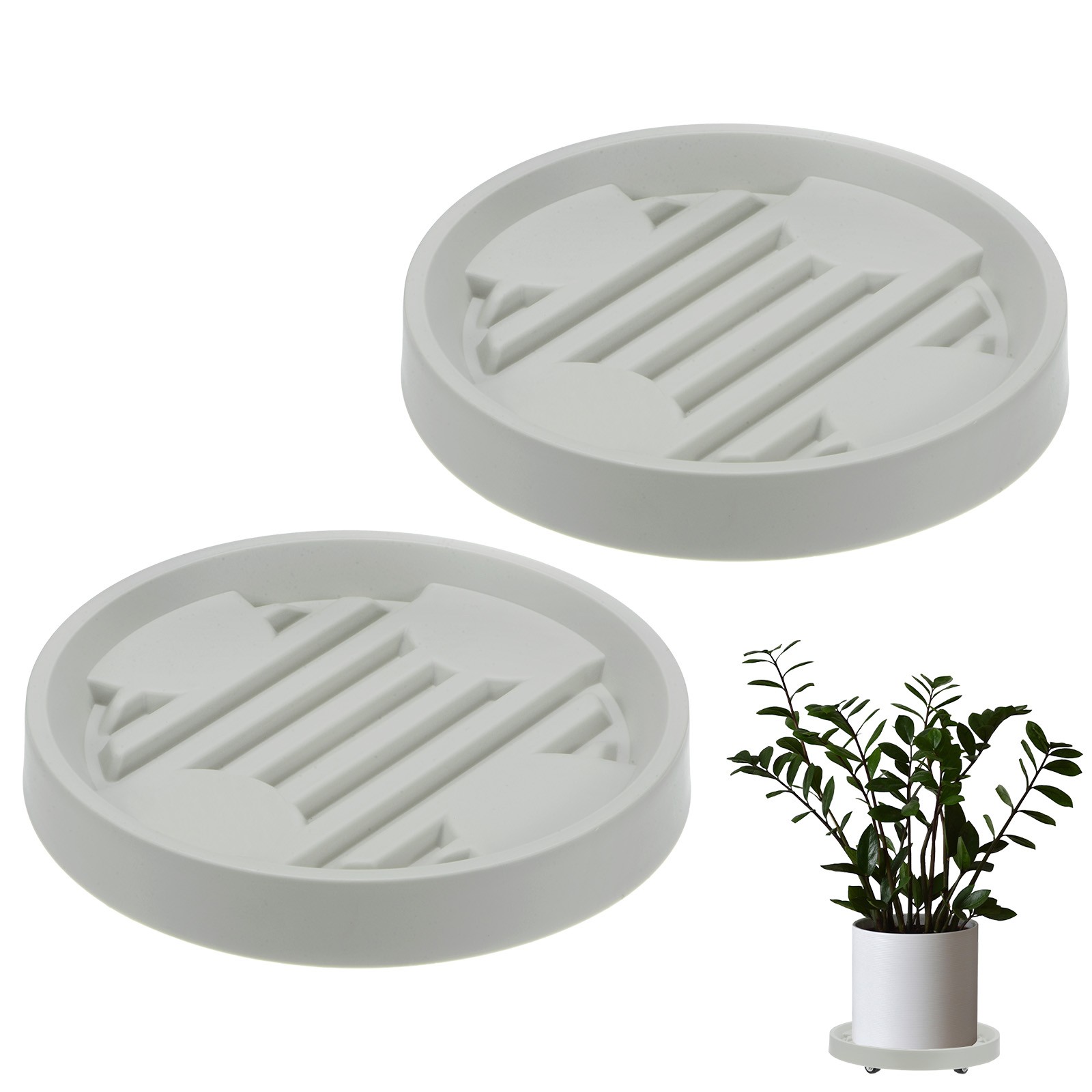 2Pcs Plant Stand with Wheels, 7.5 Inch Round Indoor Planter Mover Trolley Beige