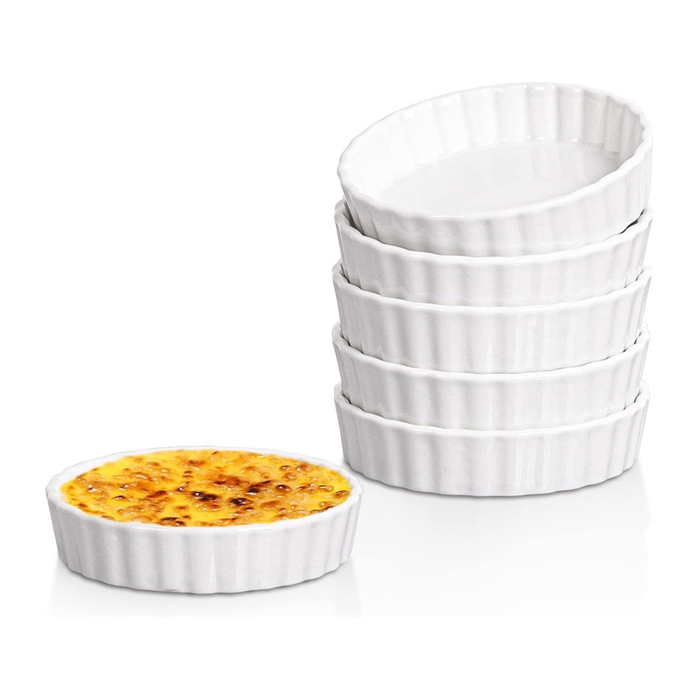 5 Oz Creme Brulee Ramekins, Round Fluted Quiche Dishes Tart Pan, Oven 1036