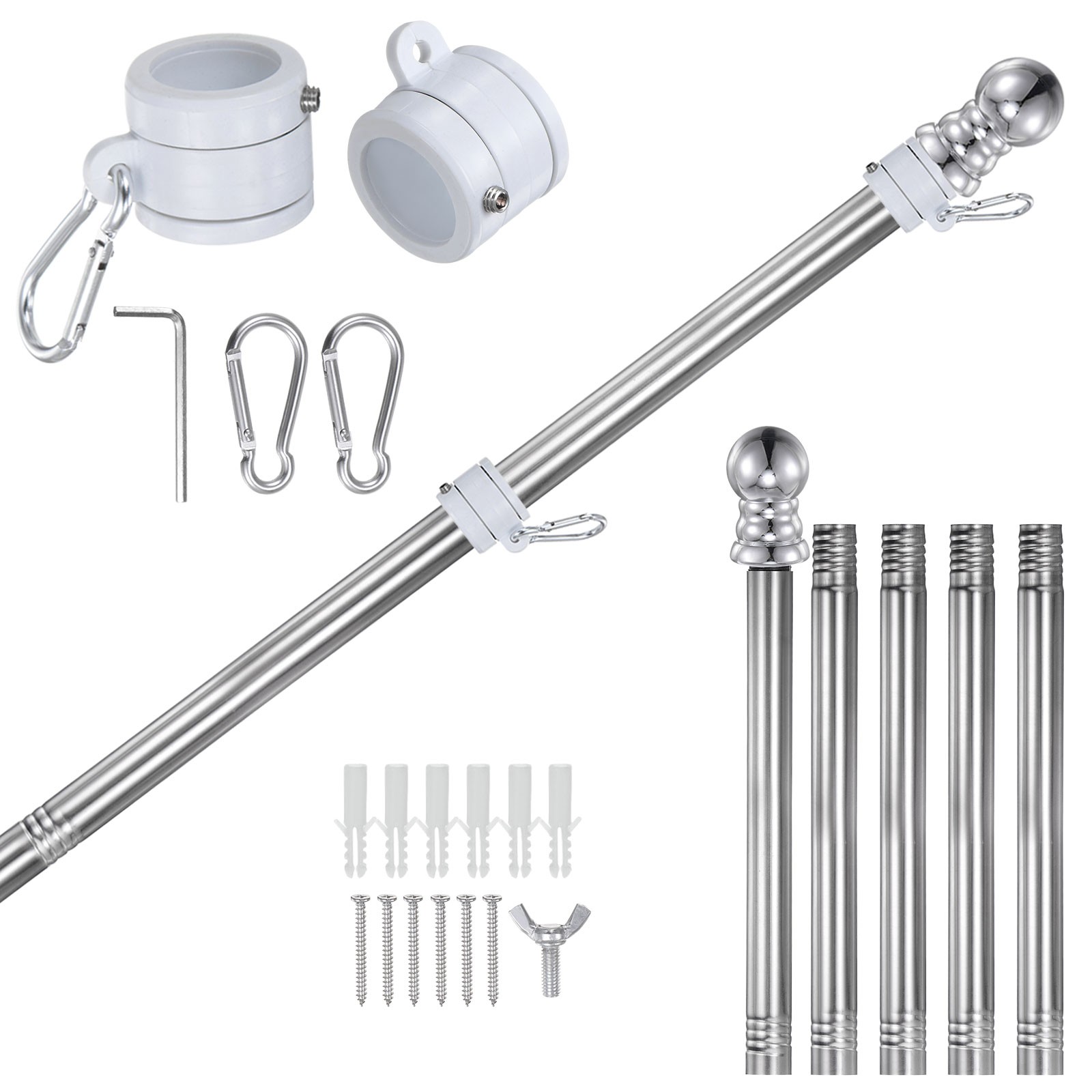 Flag Pole with Mount Bracket 6Ft Stainless Steel Flagpole Kit with Pole Holder