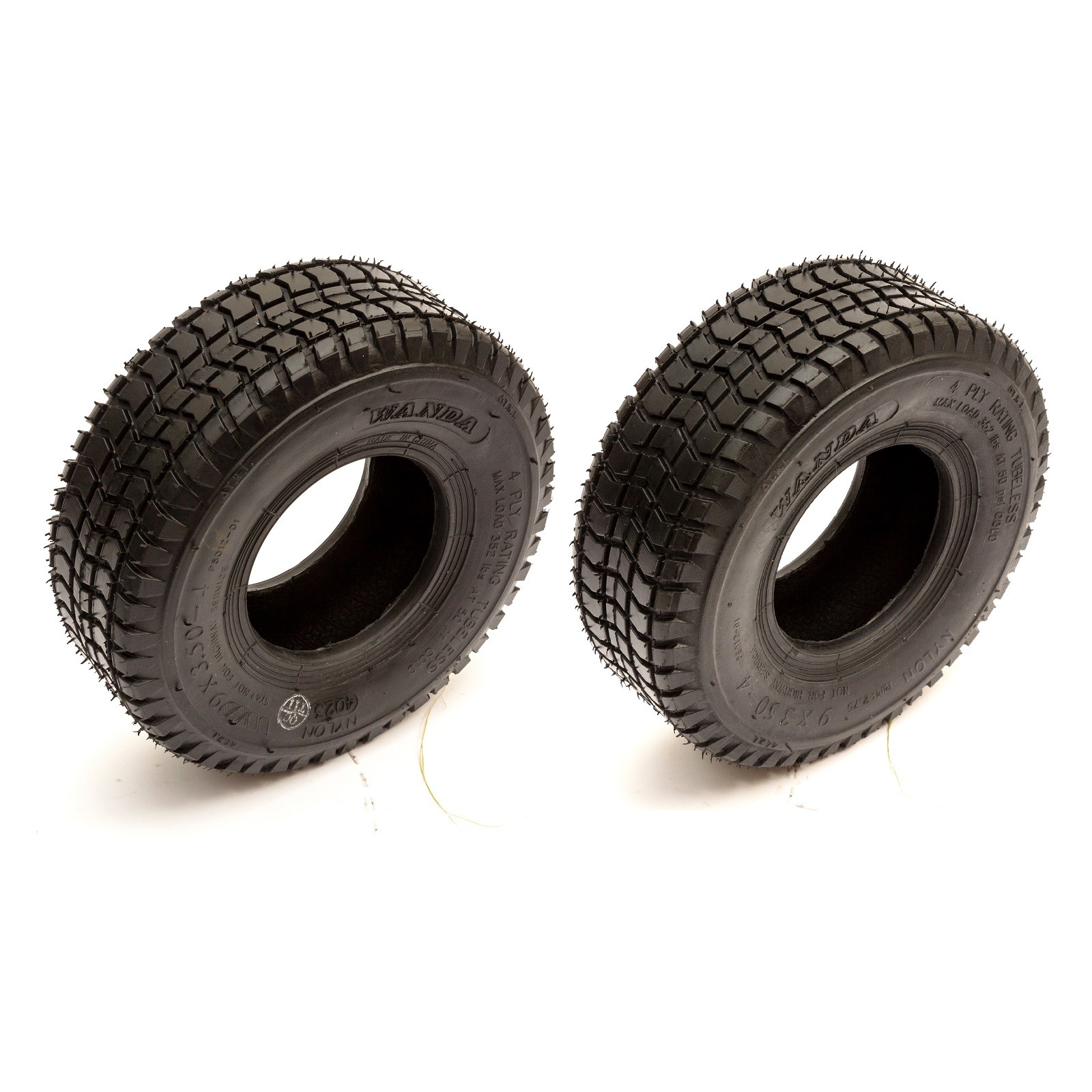 2x Wanda Tyre Black Turf Tread Size 9x3.50-4 / 4 Ply Tubeless Garden Tractor