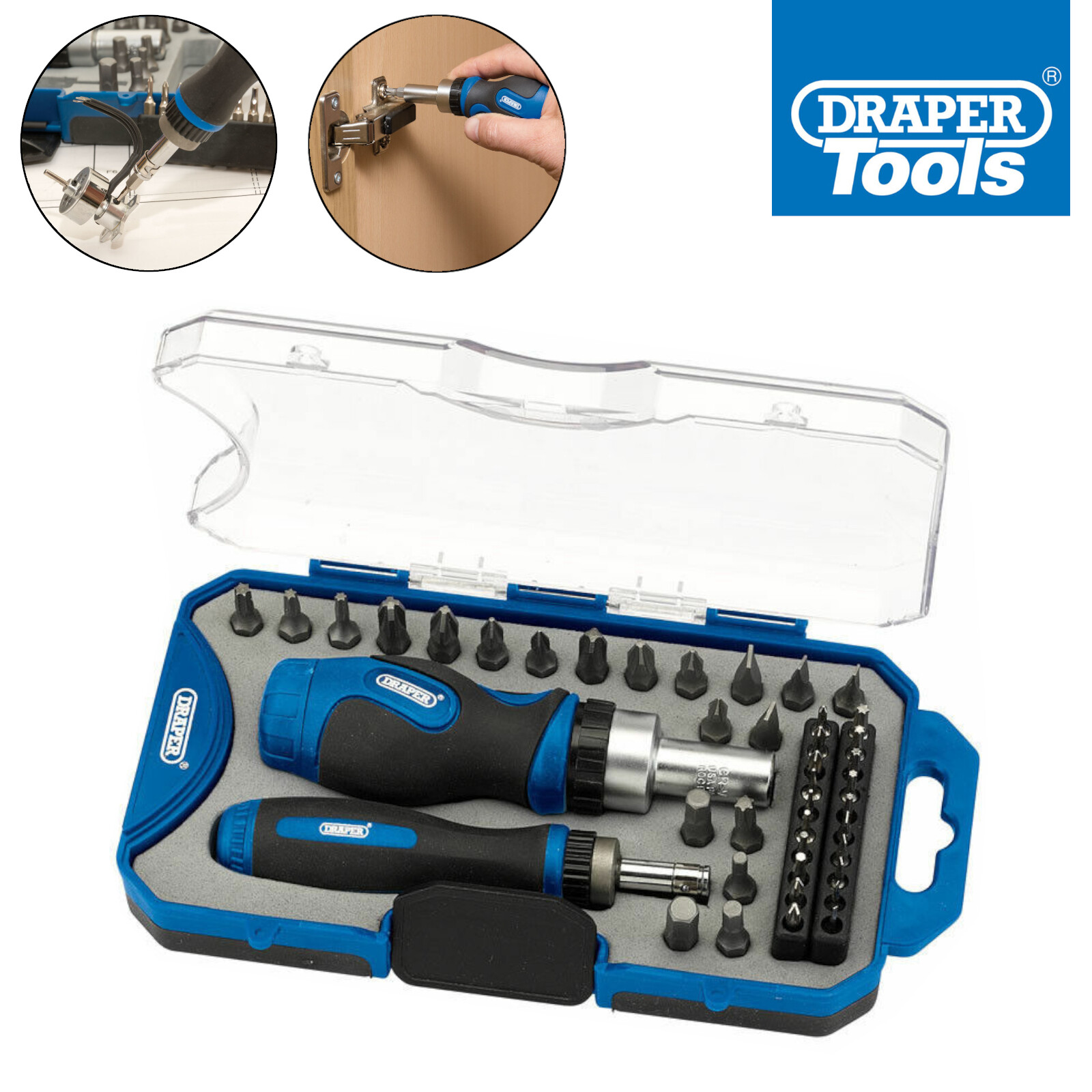Draper 46479 42 Piece Ratchet Screwdriver & Bit Set SL/PH/PZ/HX/TX