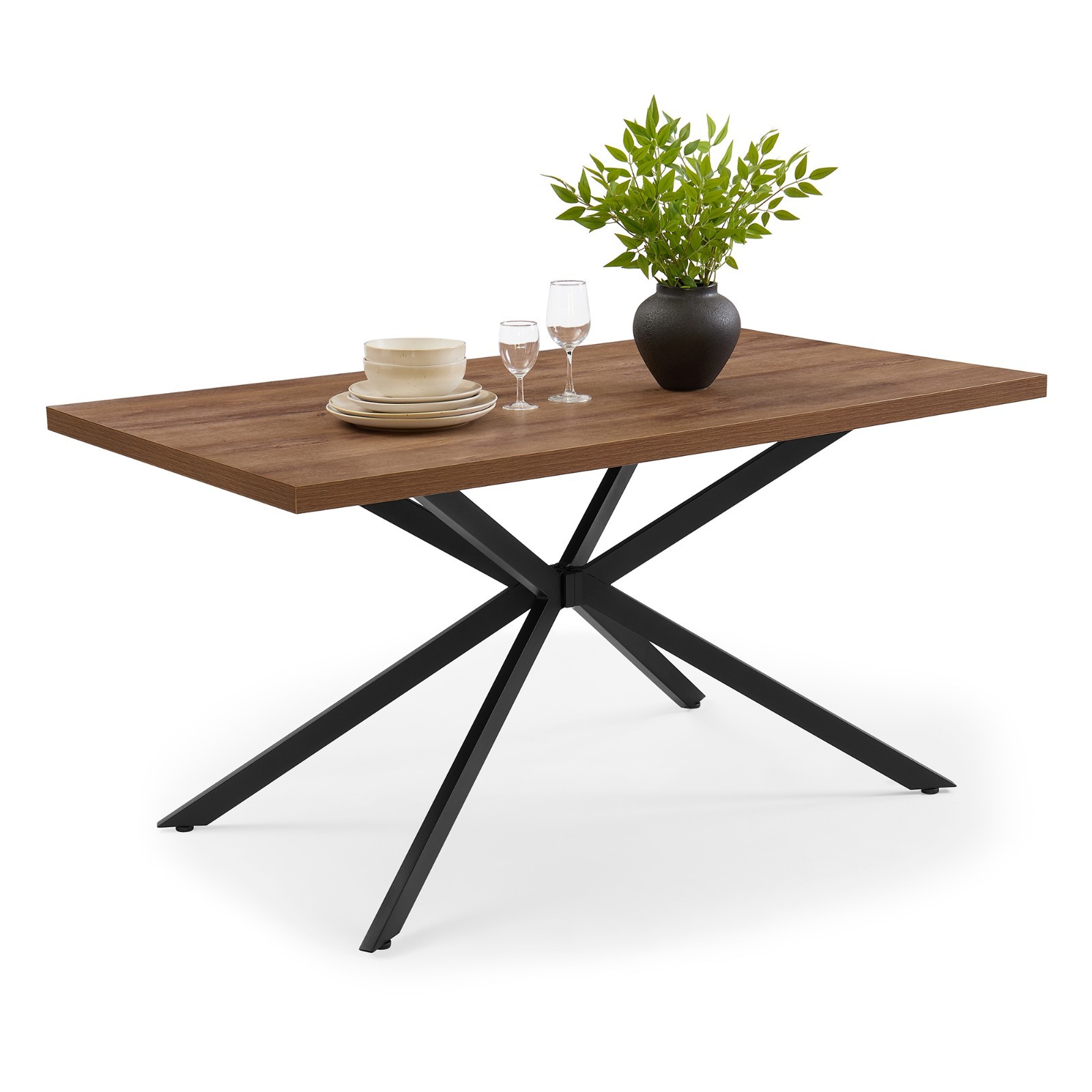 6 Seater Dining Table, Rectangular Dark Wood Effect Kitchen Table, Vonhaus