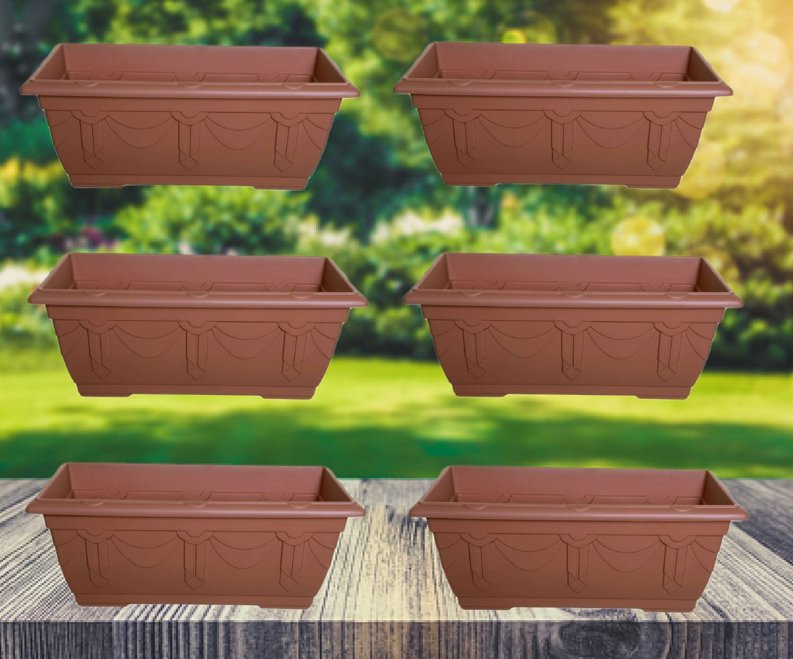 6 Terracotta Venetian Patio Trough Pot Large Plastic Garden Planter Pot 60cm