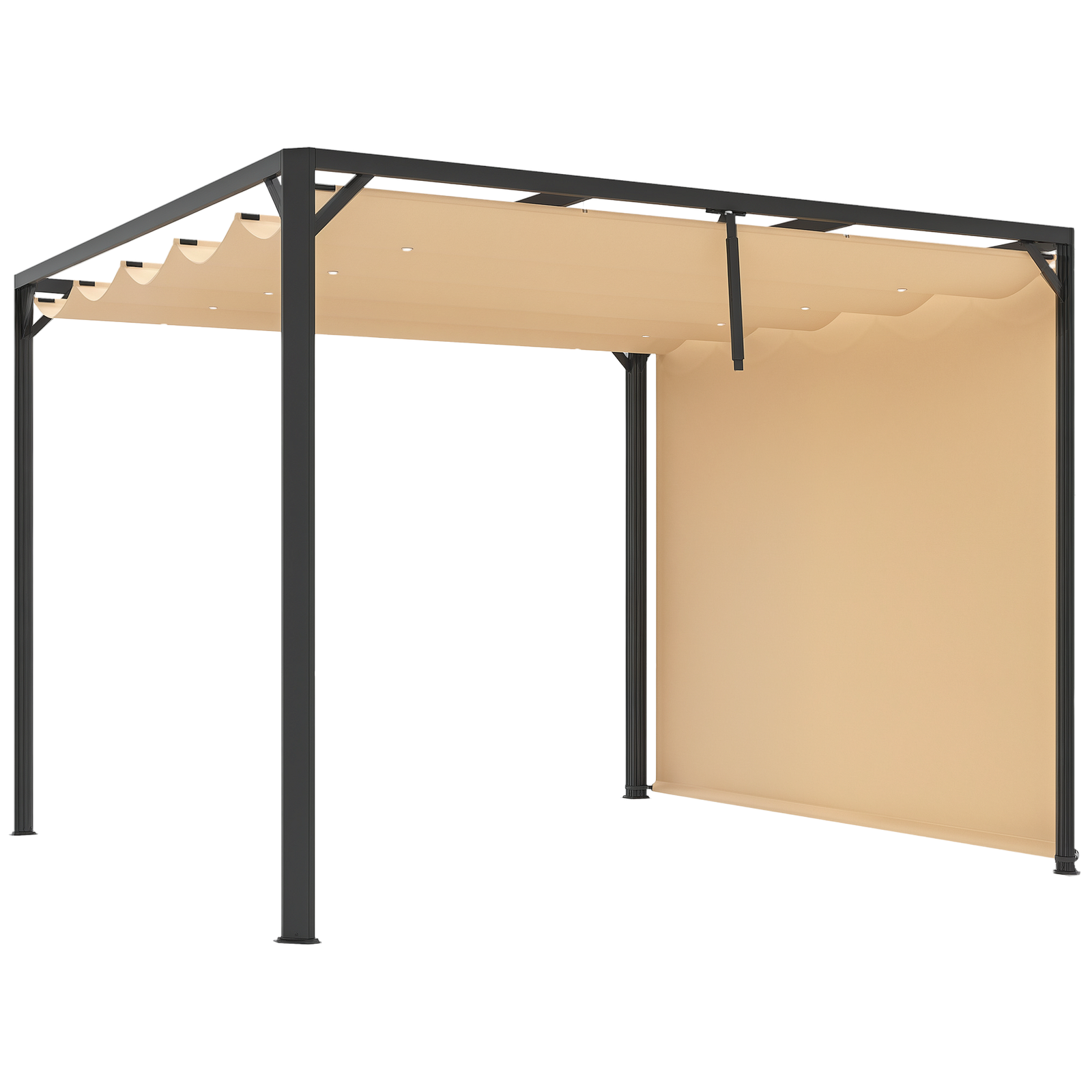 Outsunny 3 x 3(m) Pergola with Retractable Roof & Roller Shade, Khaki