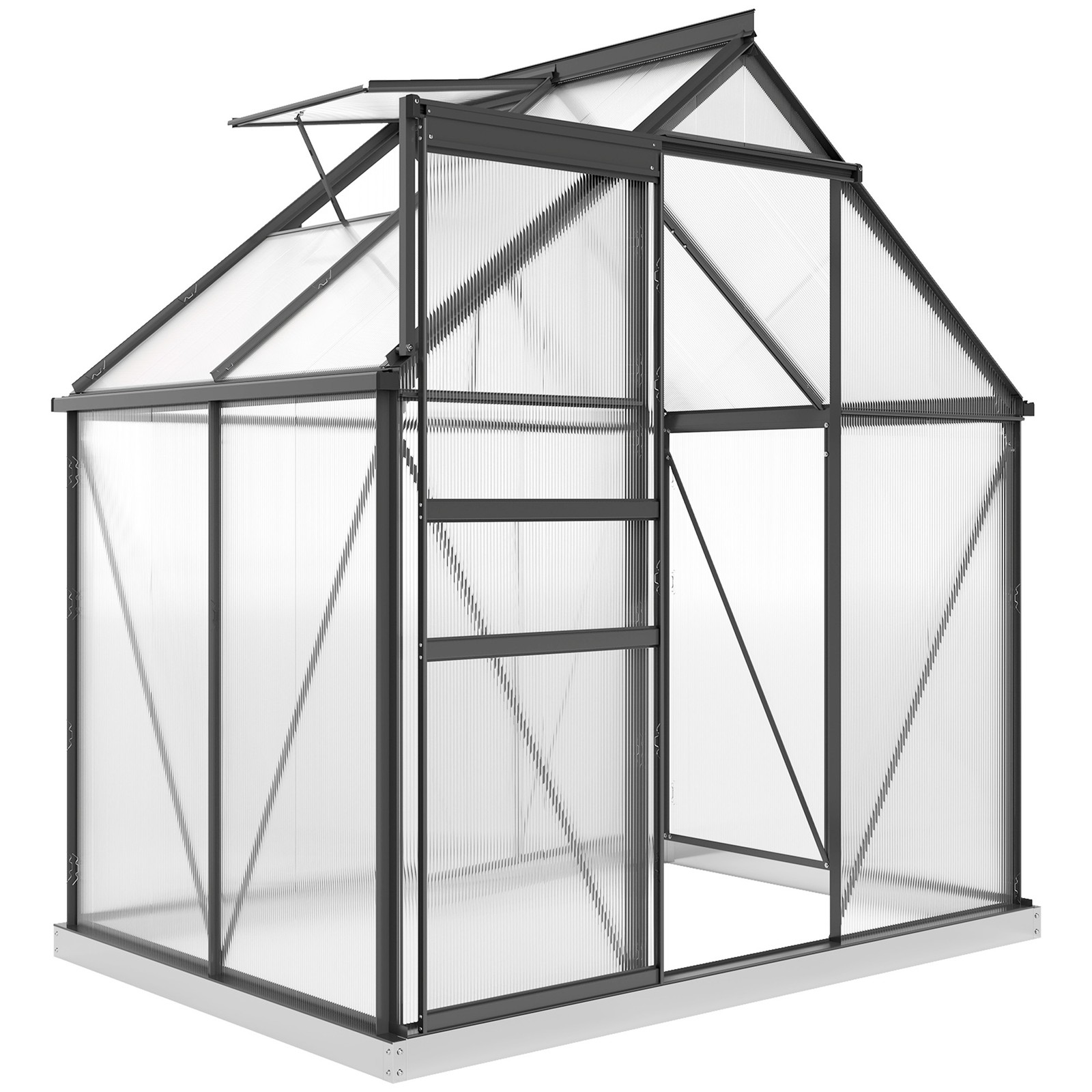 Outsunny Polycarbonate Walk-in Garden Greenhouse w/ Sliding Door Grey