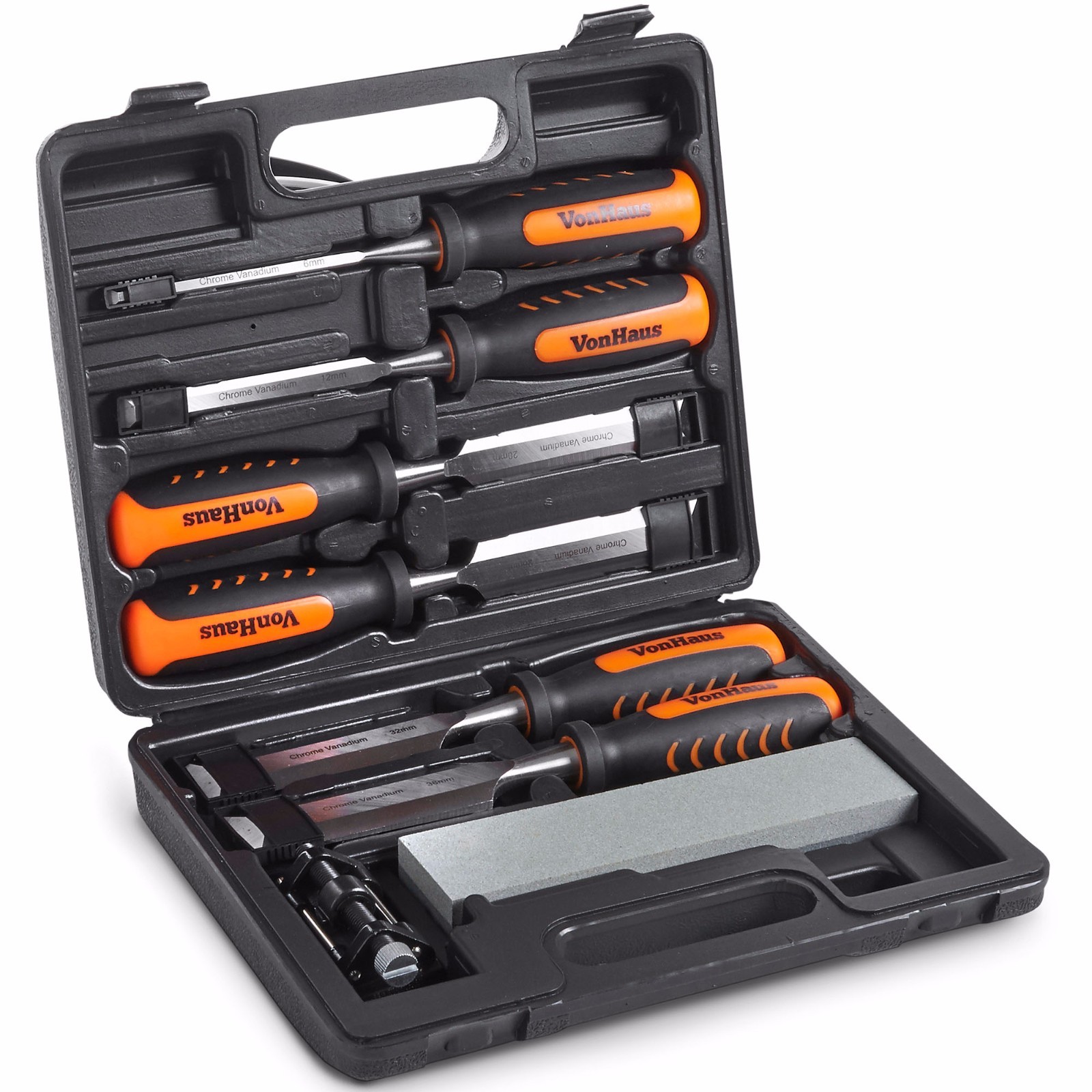 Chisel Set - 8pcs Woodworking Tools Set Honing Guide and Storage Case - VonHaus