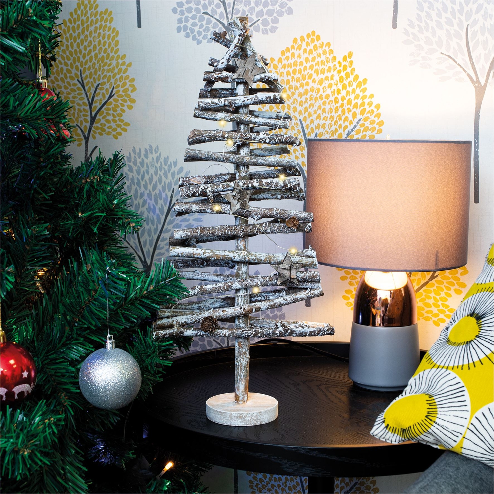 Battery Powered Rustic Birch Wood Christmas Tree LED Light Branch Decoration