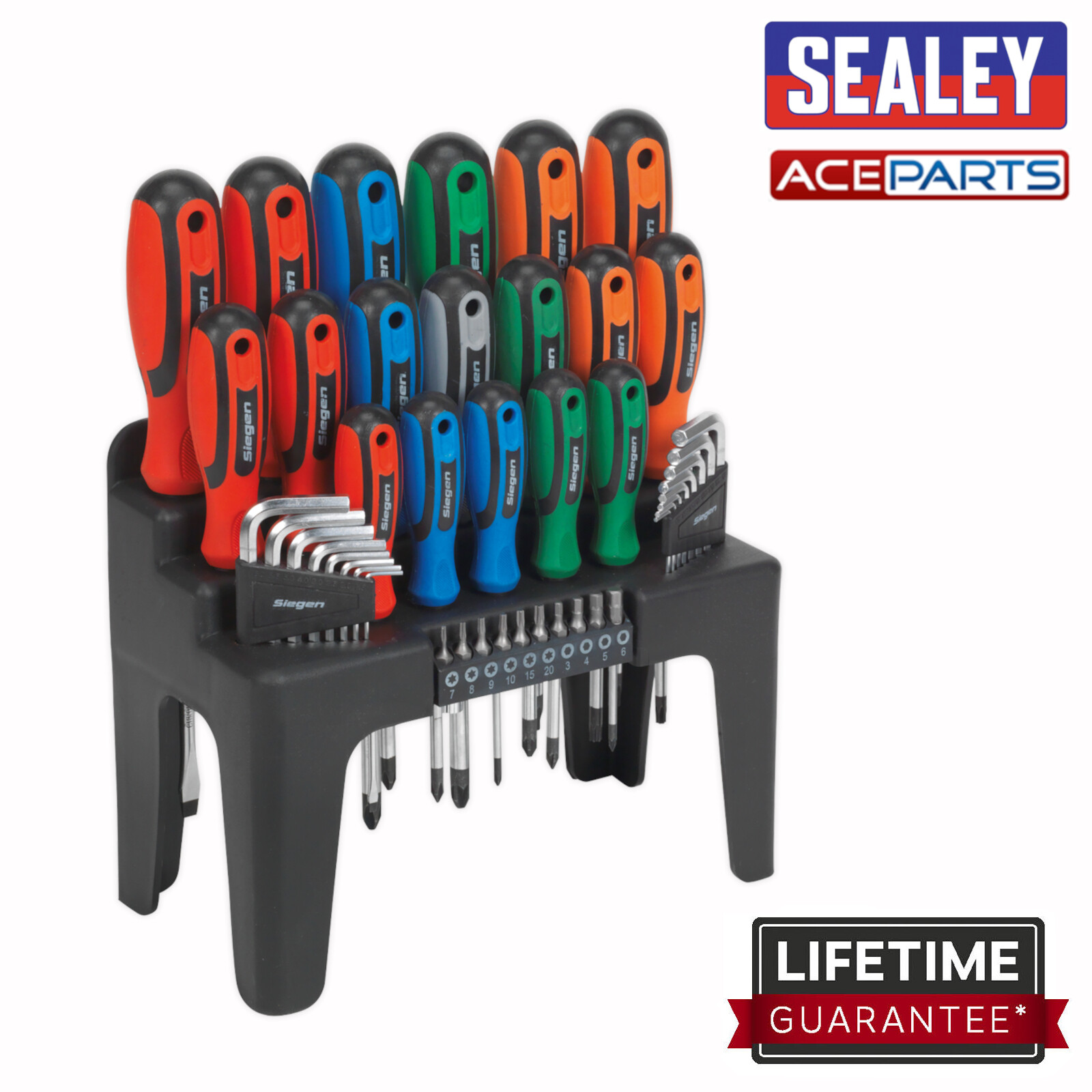 Siegen Screwdriver Hex Key Bit Set 44pc Sealey Colour Coded Garage Workshop