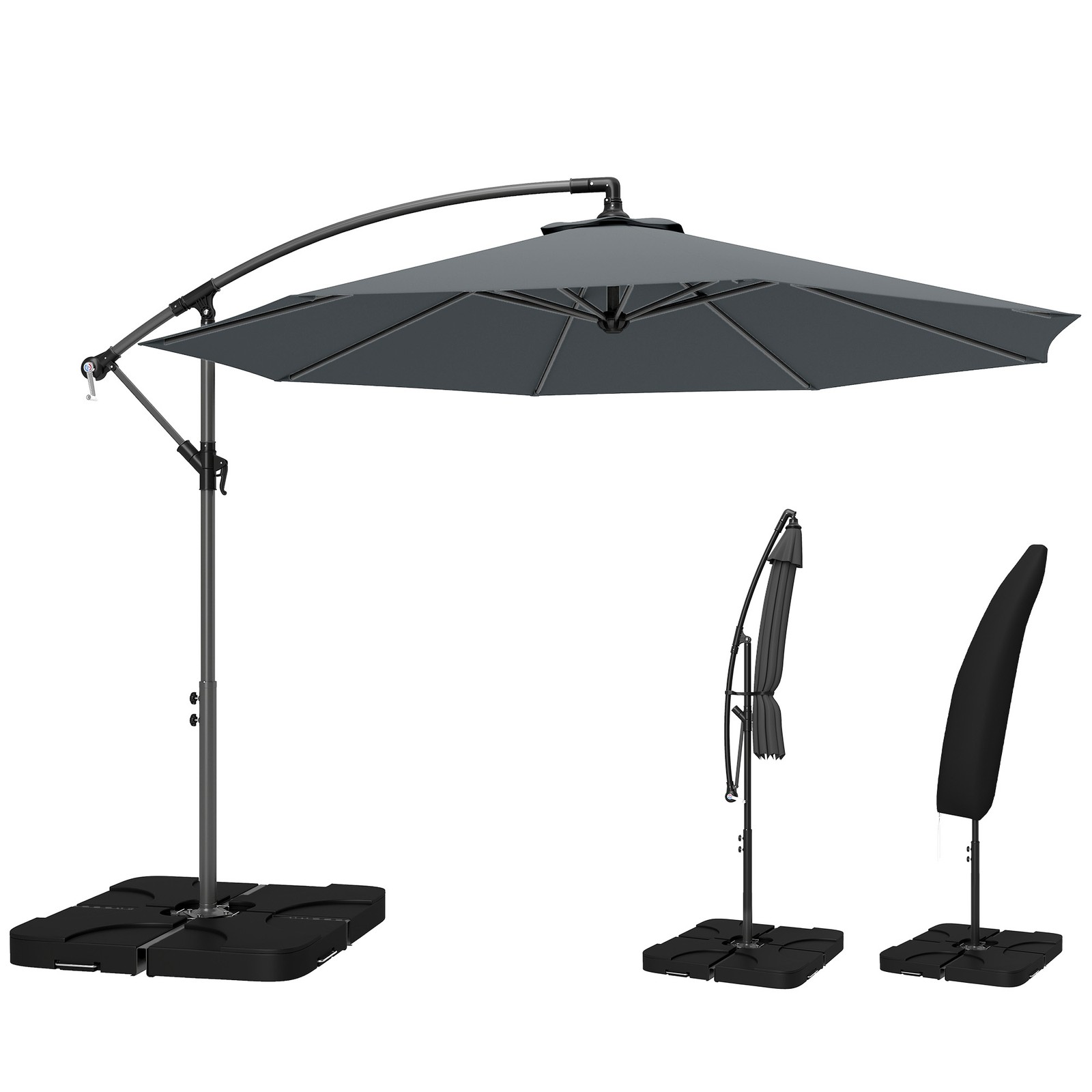 Outsunny 3(m) Banana Parasol Cantilever Umbrella Garden w/ Base Weights