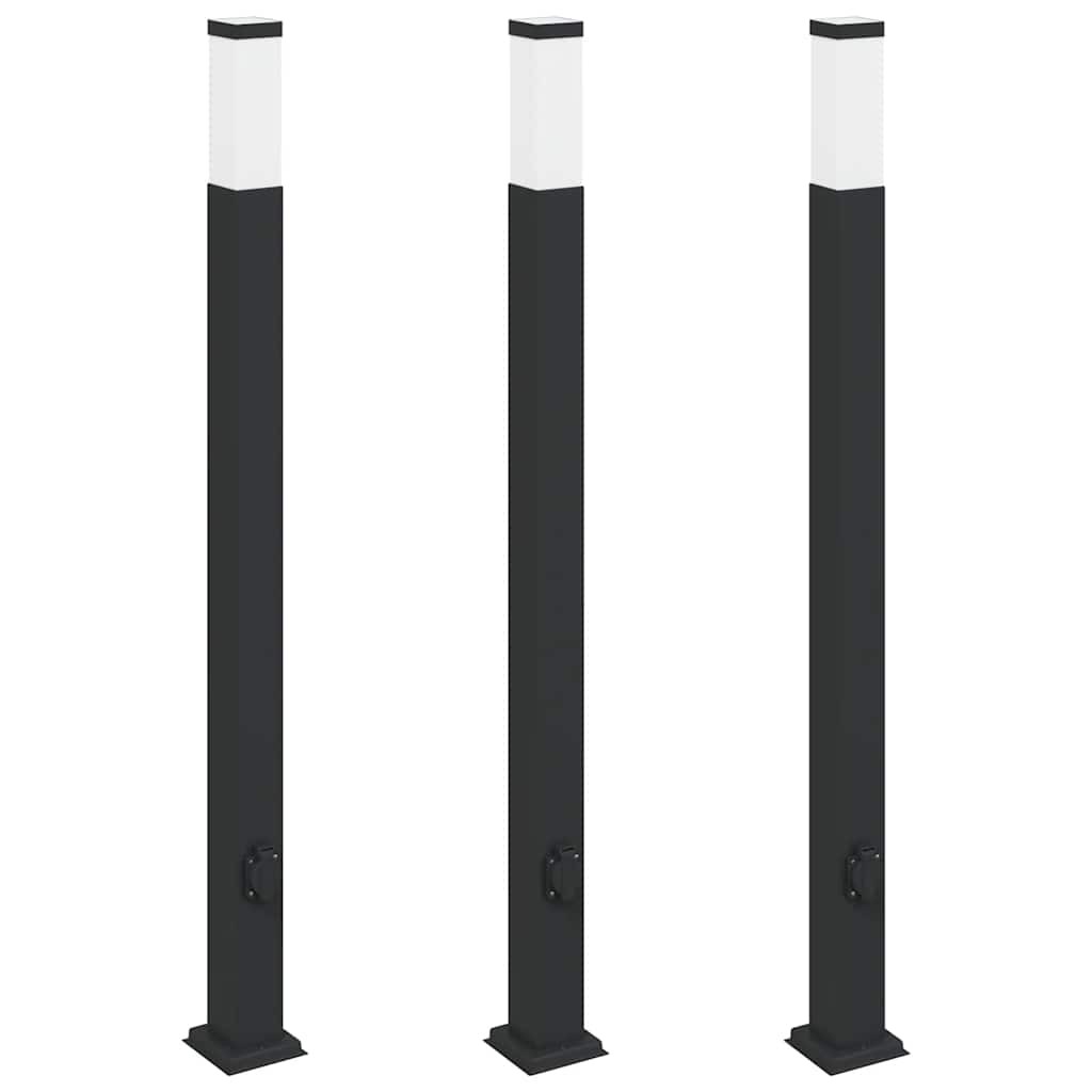 Bollard Lights 3pcs 110cm Black Stainless Steel with Outlet IP44 Outdoor vidaXL