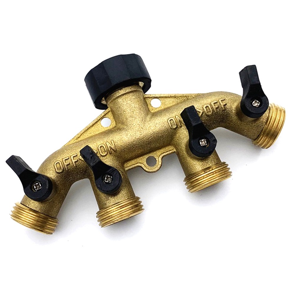 3X(4 Way Brass Hose Splitter, 3/4inch Brass Hose Manifold, Garden Hose8851
