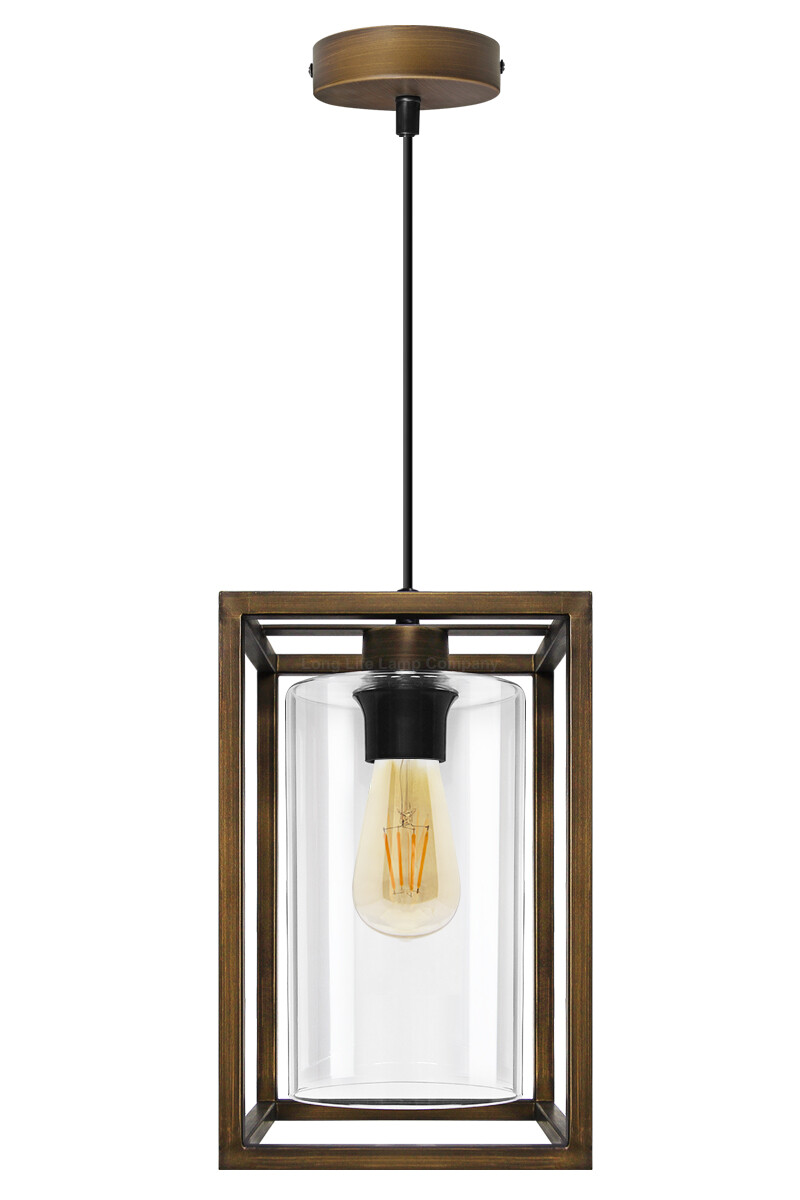 Vintage Brass Glass Shade Hanging Pendant Ceiling Lantern Pub Diner Light M0155
