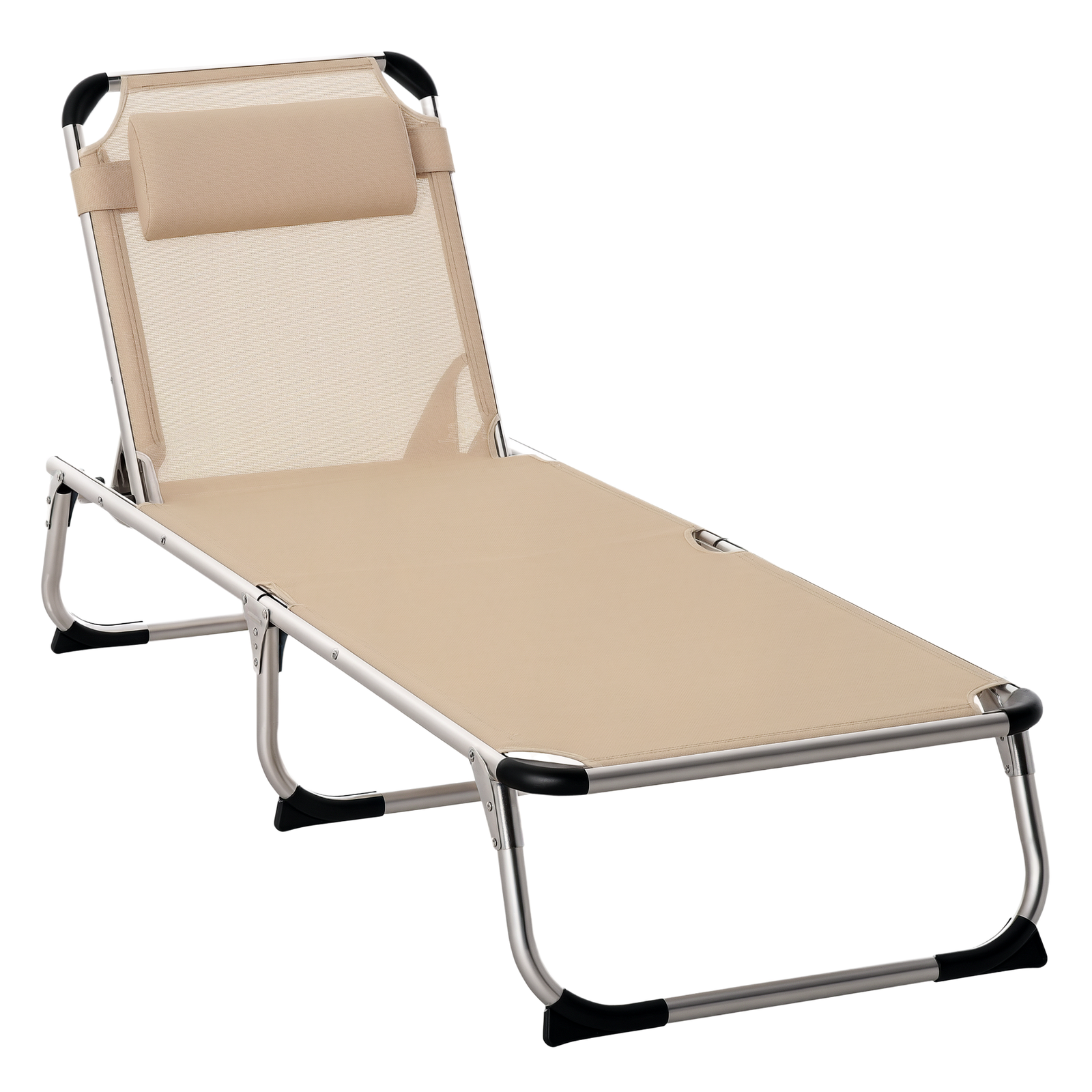 Outsunny Folding Outdoor Reclining Sun Lounger Chair Aluminium Frame Khaki