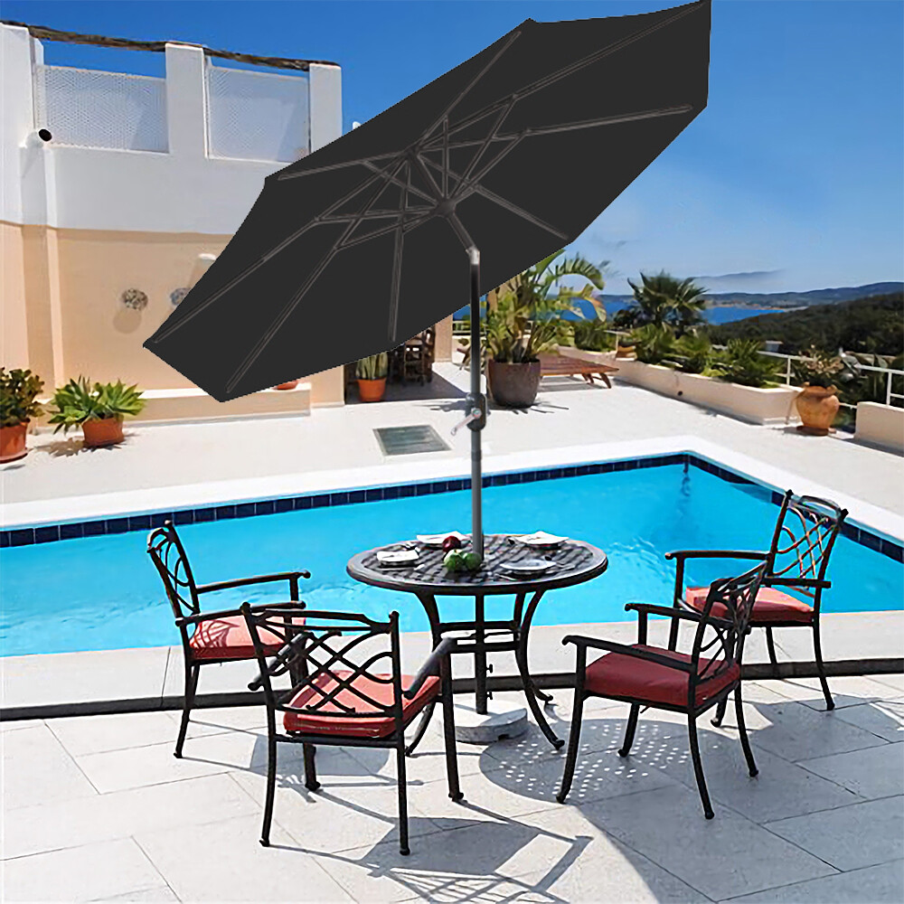 Garden Sun Parasol 2.7m Aluminium Patio Umbrella Canopy with Crank Tilt Black