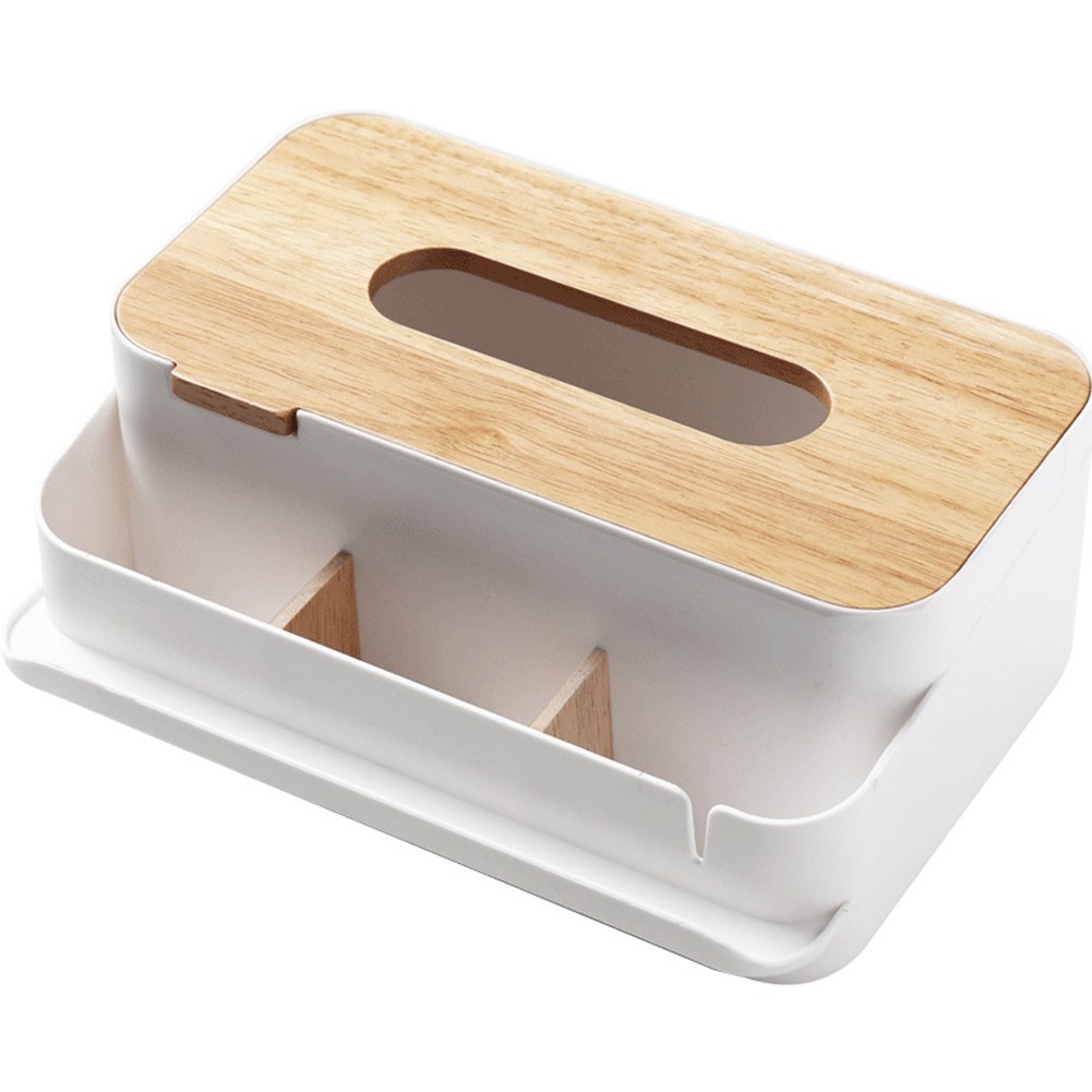 Multifunctional Tissue Box Tissue Bracket Distributor with Wooden Organizer8918