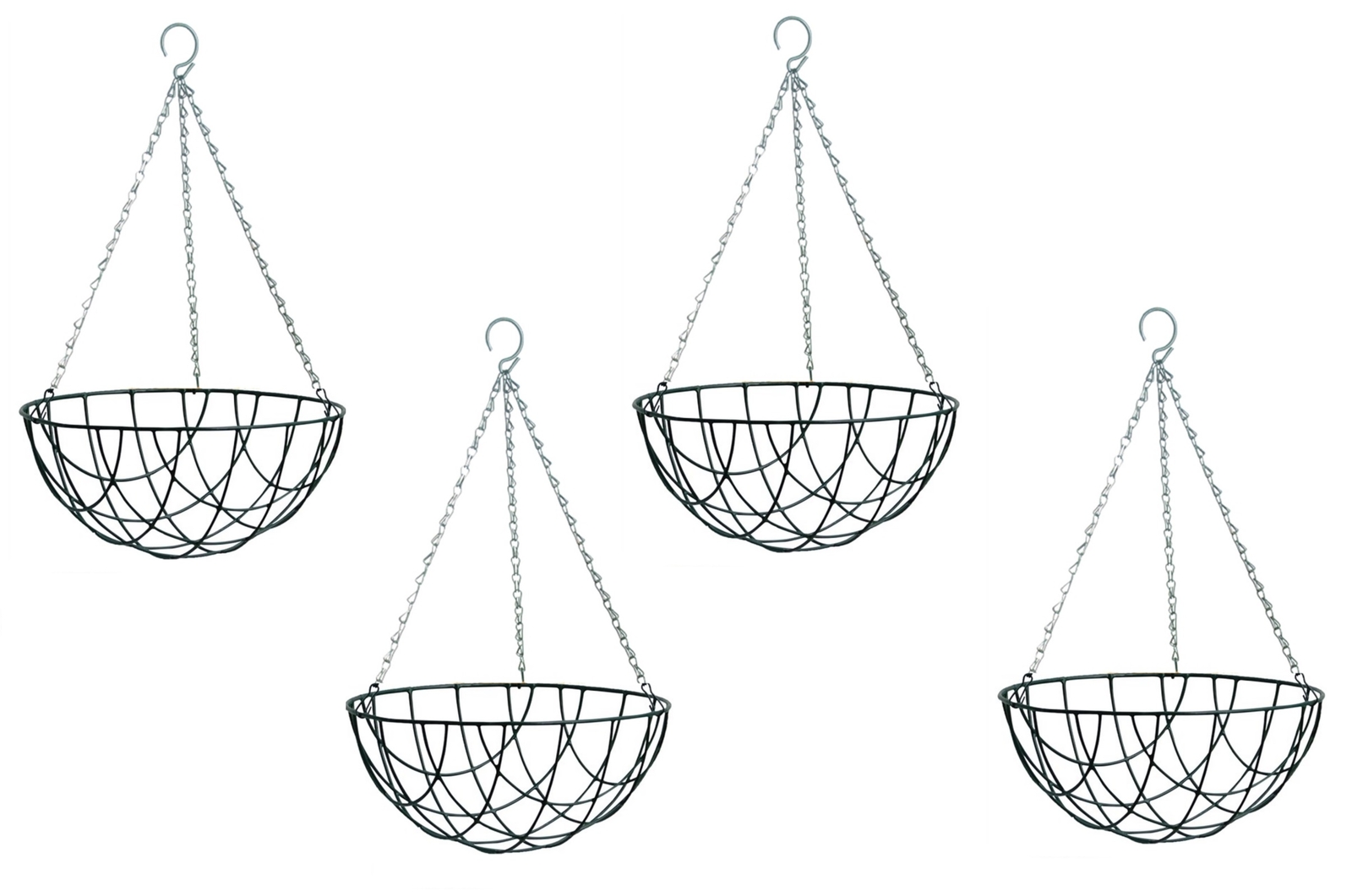 4 16 Inch Hanging Basket Green Wire Flower Basket Planter Chain Spring Summer