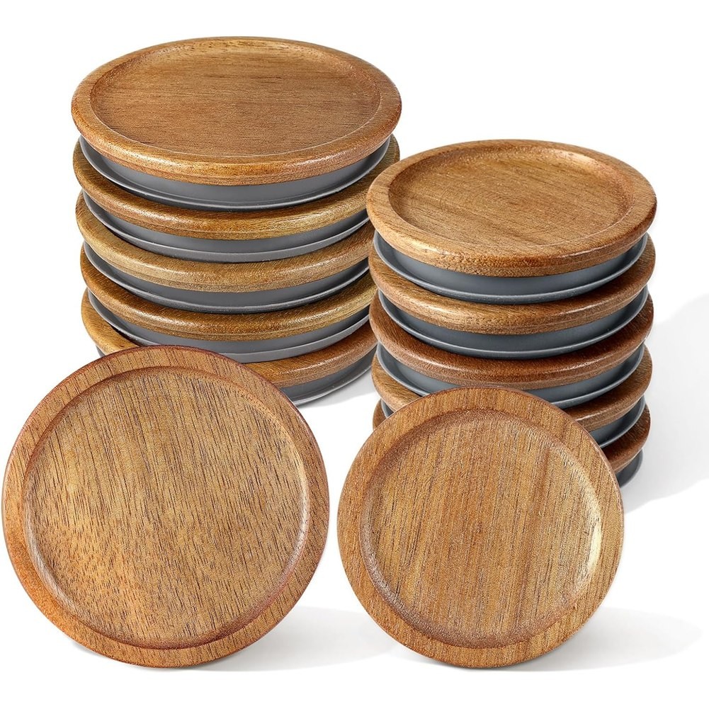 Reusable Jar Lids–Wood Storage Covers for Regular Wide Mouth Canning Jars F5X4