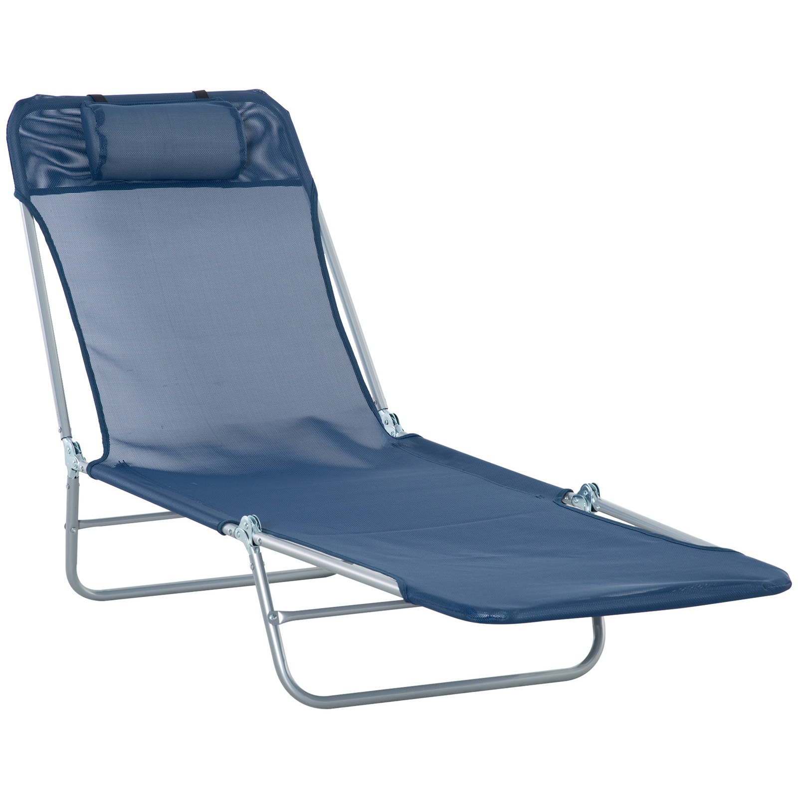 Outsunny Adjustable Sun Bed Garden Lounger Recliner Relaxing Camping Blue