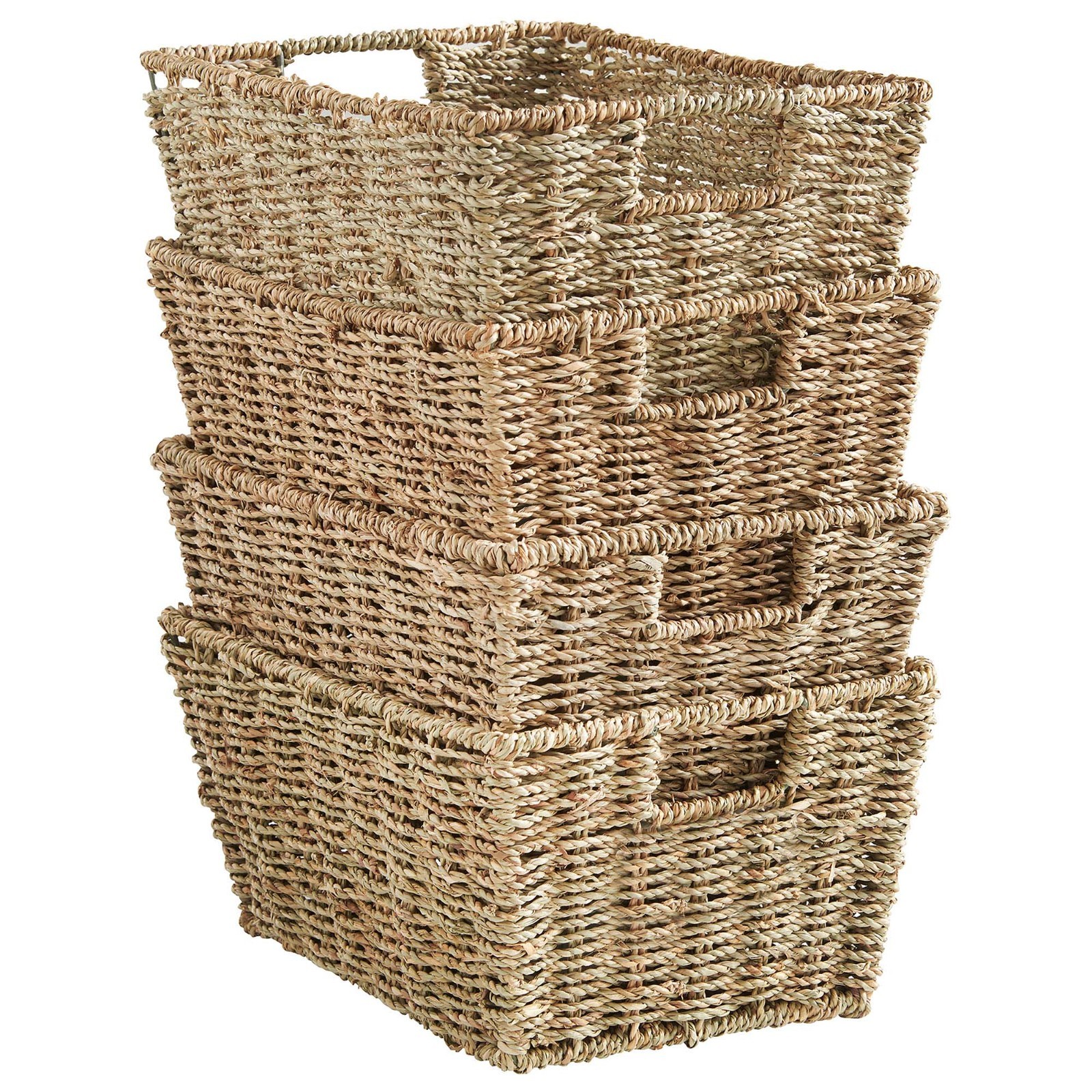 Seagrass Storage Baskets, Set of 4 Hand-Woven Display Hampers, VonHaus
