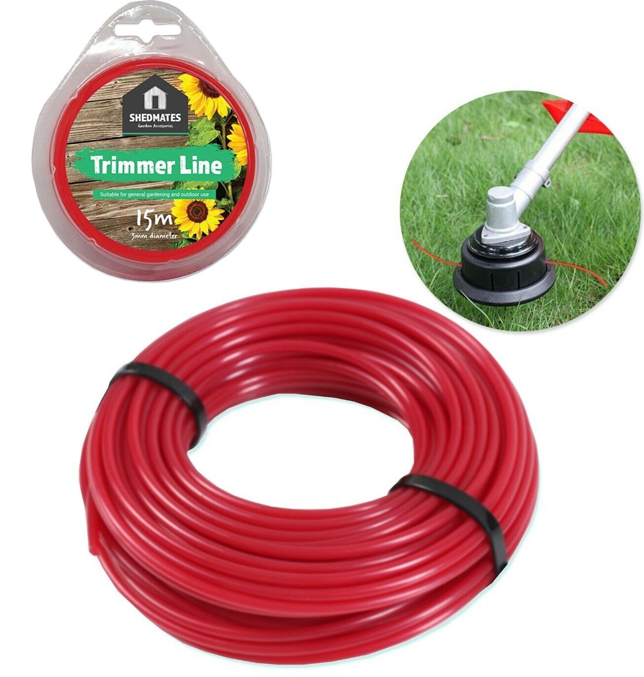 15m x 3mm STRIMMERS LINE Trimmer Petrol Thick Red Heavy Duty Nylon Refill Cord